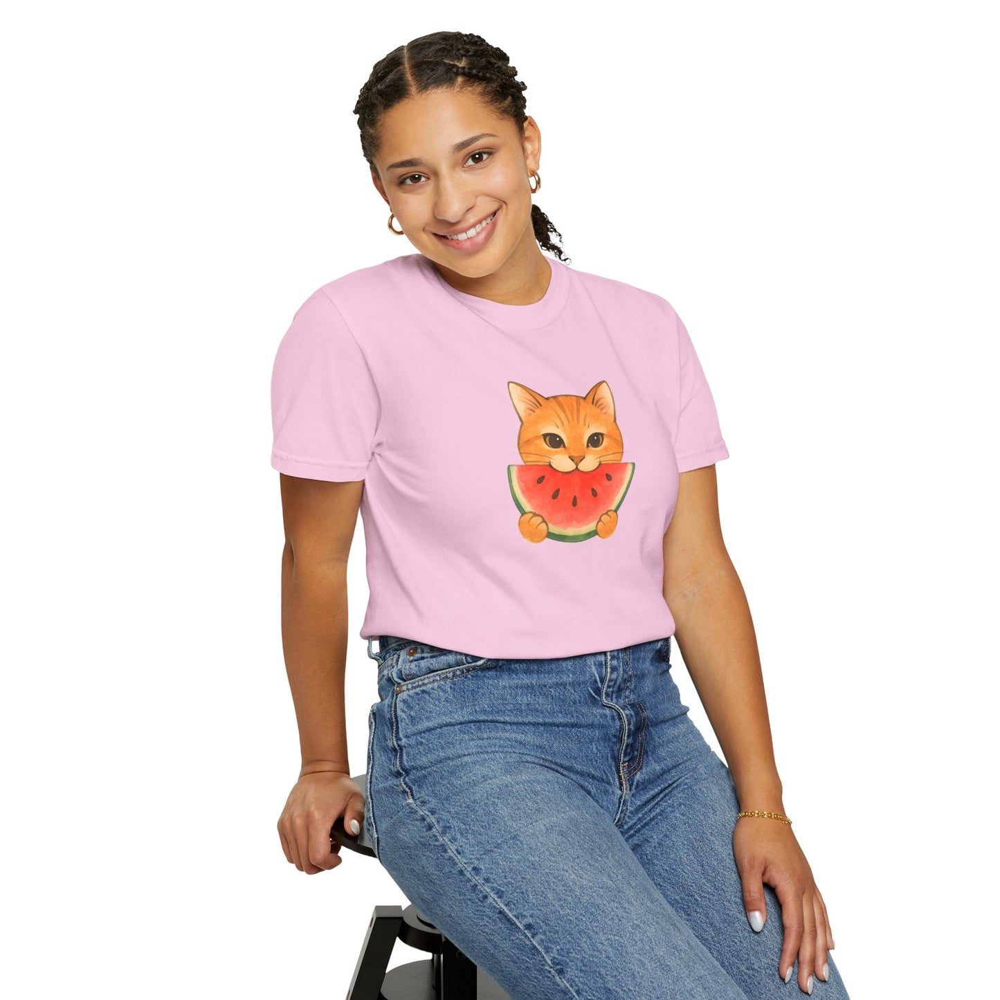 T-Shirt: Cat & Watermelon– Cute Watermelon Cat Graphic Tee – Fun Summer Fruit Unisex Shirt for Cat Lovers & Whimsical Vibes