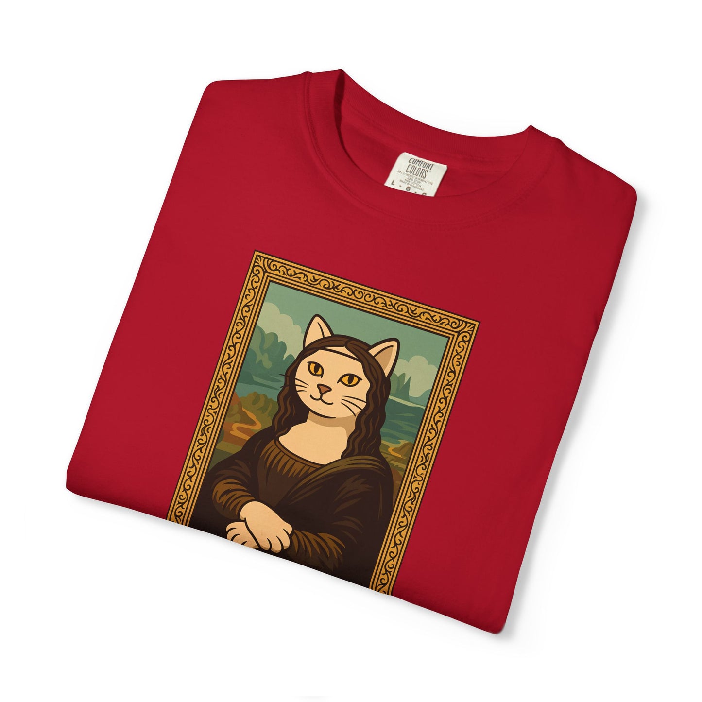 T-Shirt: Meow Mona Lisa - Cat Art Parody Graphic Tee - Leonardo da Vinci-Inspired Unisex Shirt for Cat Lovers and Art Fans