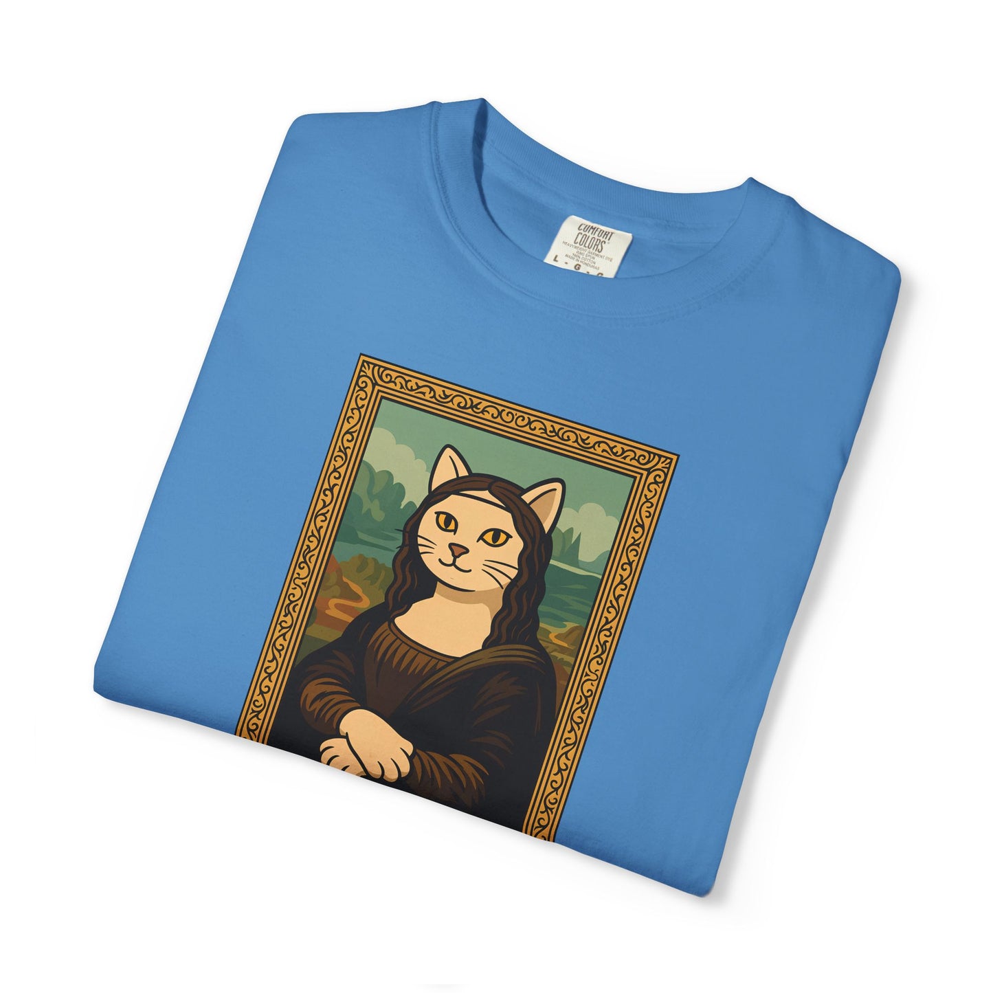 T-Shirt: Meow Mona Lisa - Cat Art Parody Graphic Tee - Leonardo da Vinci-Inspired Unisex Shirt for Cat Lovers and Art Fans