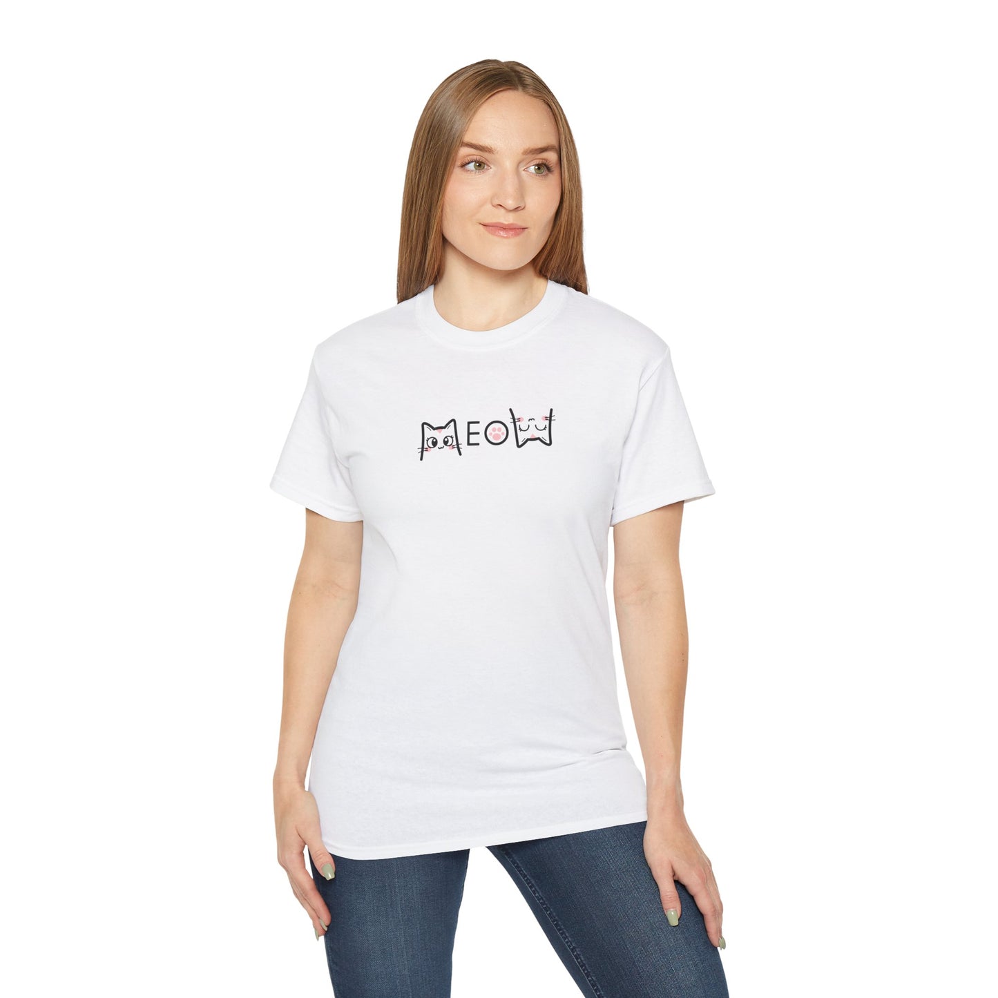 T-Shirt: Simple MEOW – Minimalist Cat Lettering Graphic Tee – Cute Unisex Shirt for Everyday Casual Style