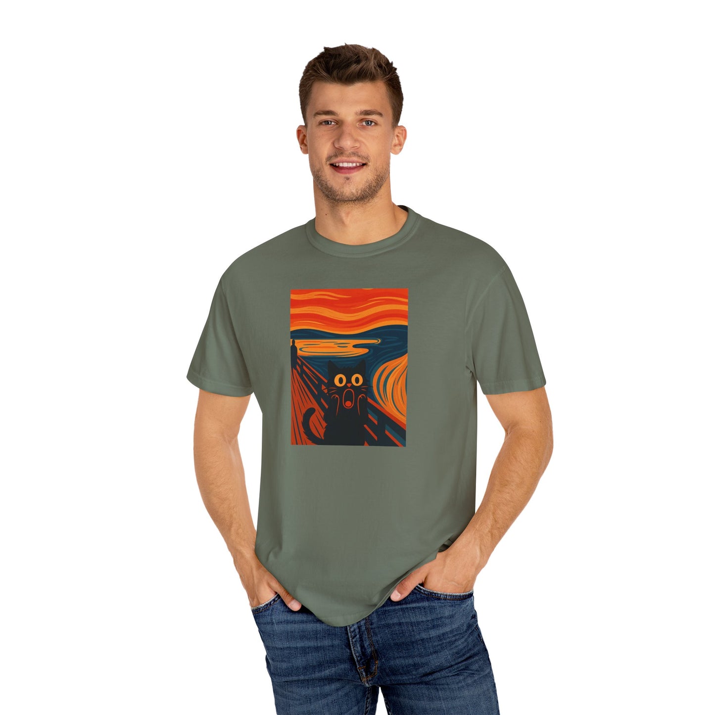 T-Shirt: The Screamed Cat - Funny Munch Scream Parody Tee - Bold Unisex Graphic Shirt for Art Fans and Cat Lovers