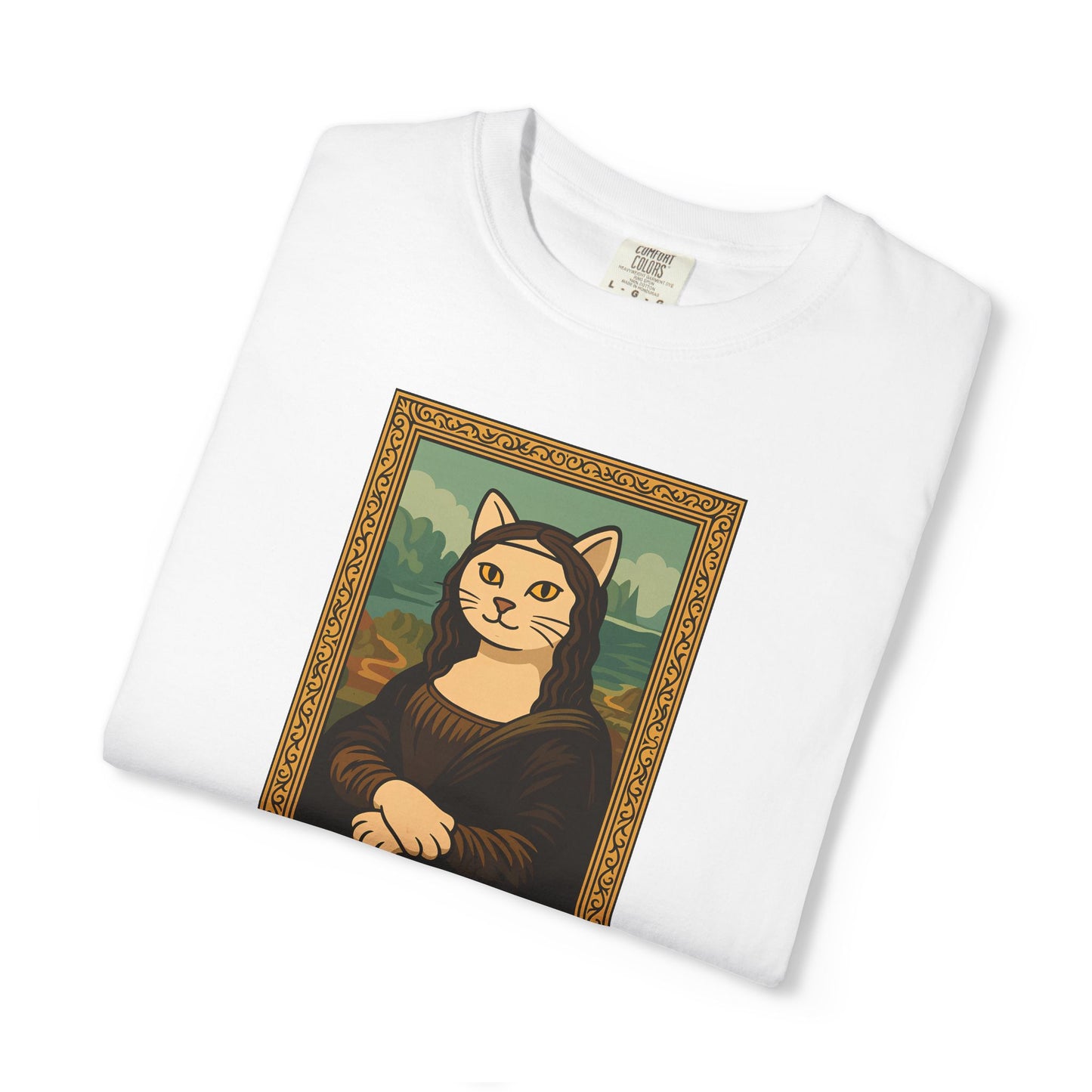 T-Shirt: Meow Mona Lisa - Cat Art Parody Graphic Tee - Leonardo da Vinci-Inspired Unisex Shirt for Cat Lovers and Art Fans