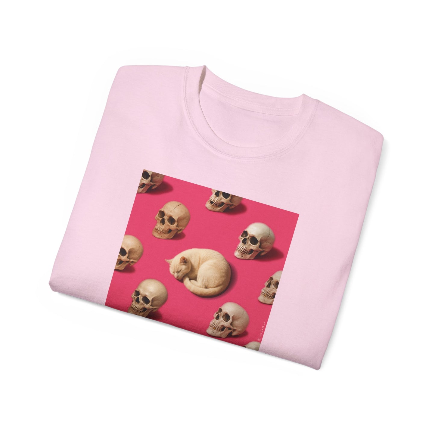 T-Shirt: The Cat and His Former Owners – Dark Humor Cat Graphic Tee – Funny Spooky Skull Unisex Shirt for Gothic Vibes