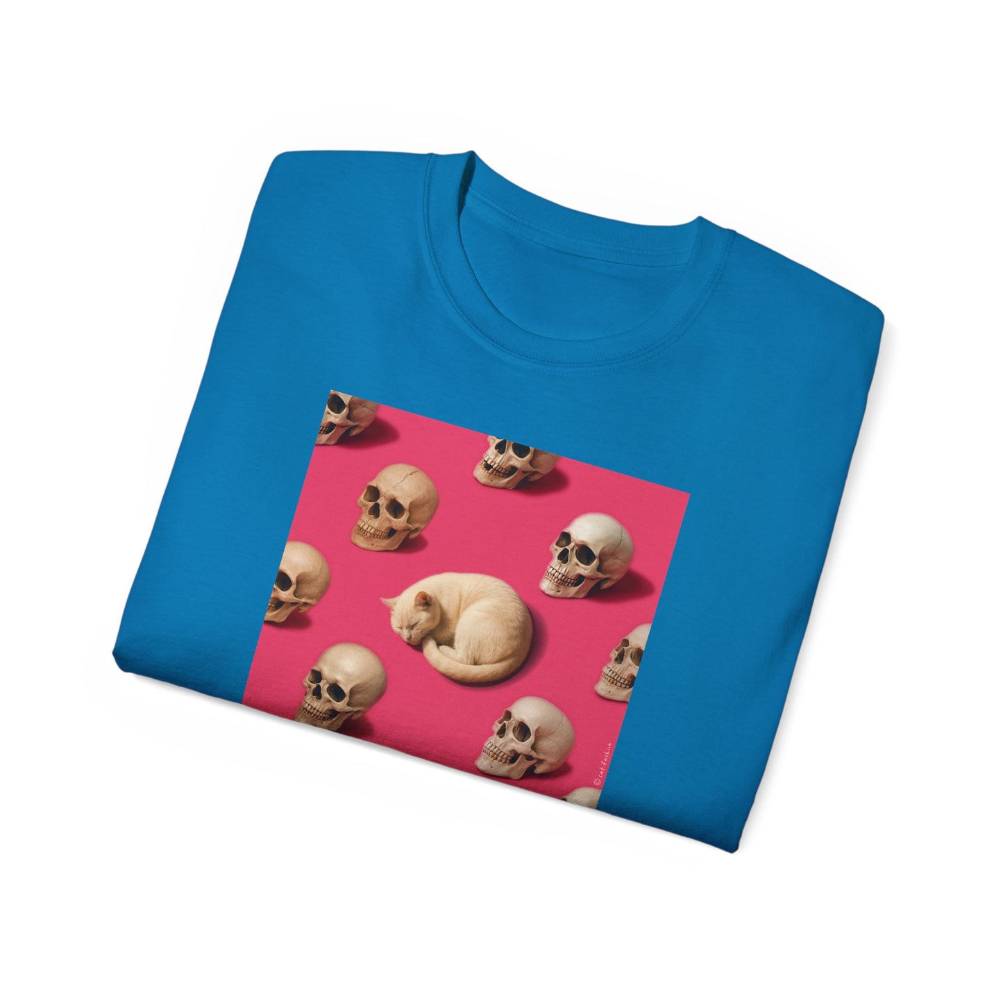 T-Shirt: The Cat and His Former Owners – Dark Humor Cat Graphic Tee – Funny Spooky Skull Unisex Shirt for Gothic Vibes