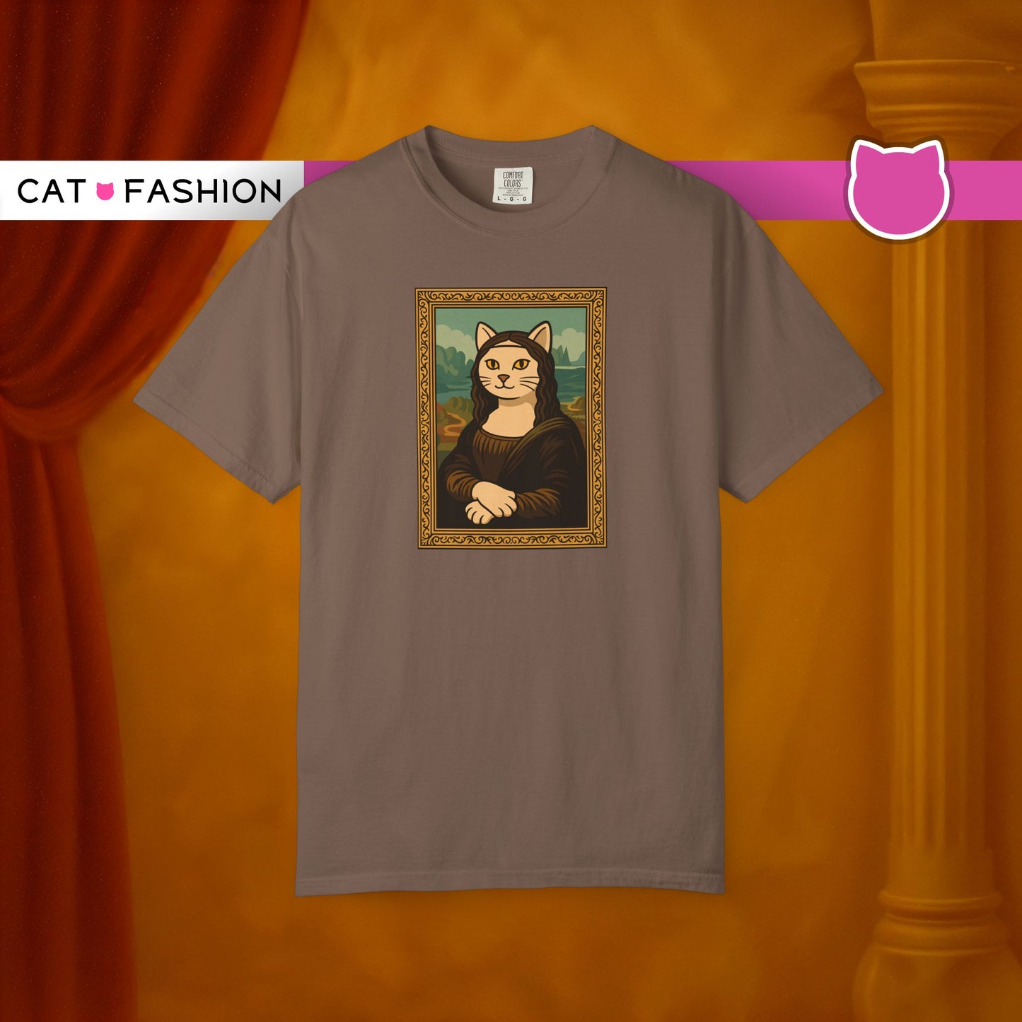 T-Shirt: Meow Mona Lisa - Cat Art Parody Graphic Tee - Leonardo da Vinci-Inspired Unisex Shirt for Cat Lovers and Art Fans