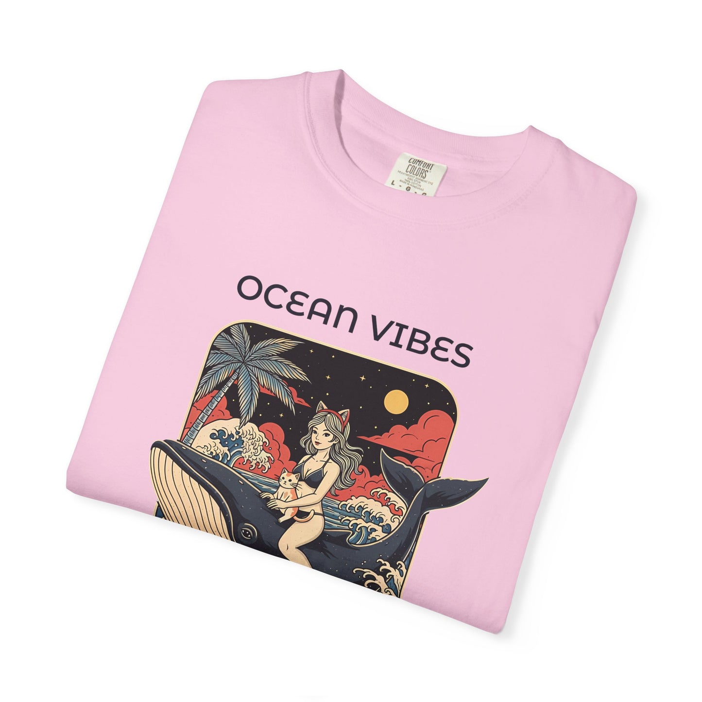T-Shirt: Ocean Vibes – Anime Whale Rider Tee – Retro Japanese Style Shirt – Cat Girl Graphic Unisex Top for Surfers & Dreamers