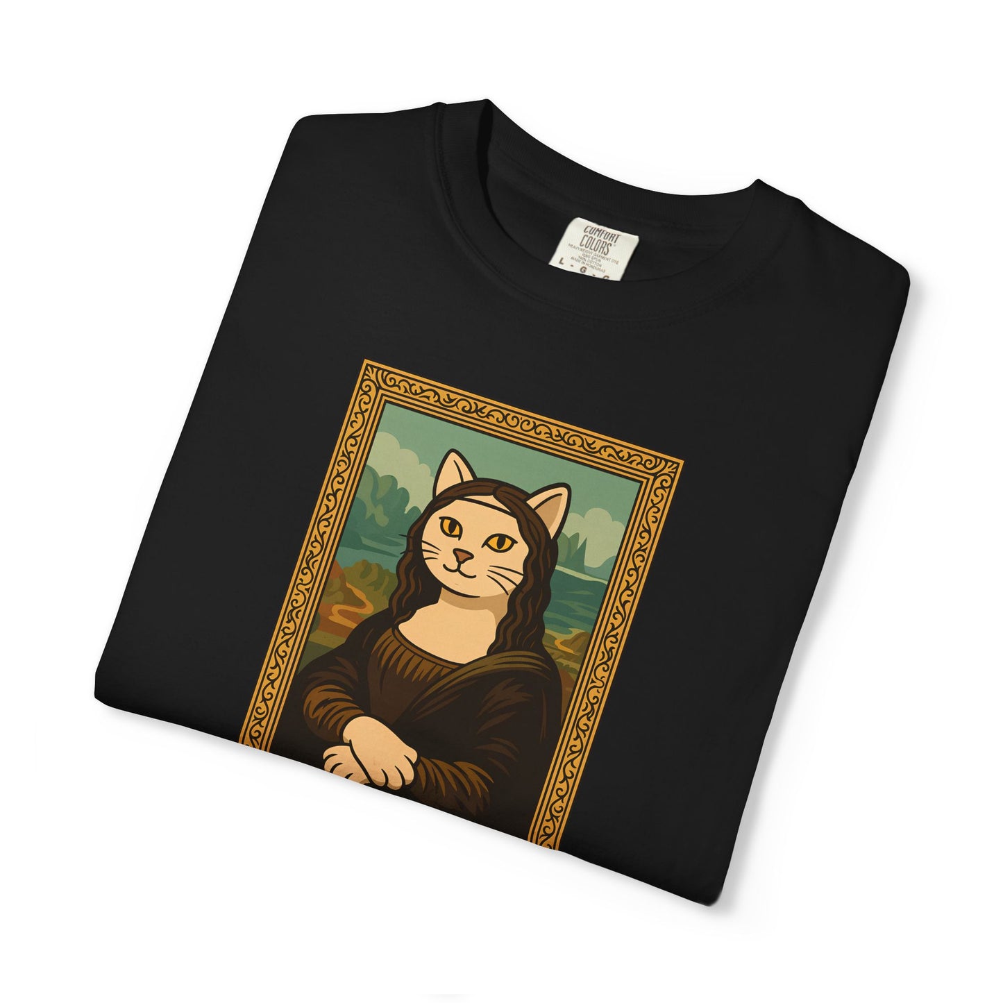 T-Shirt: Meow Mona Lisa - Cat Art Parody Graphic Tee - Leonardo da Vinci-Inspired Unisex Shirt for Cat Lovers and Art Fans