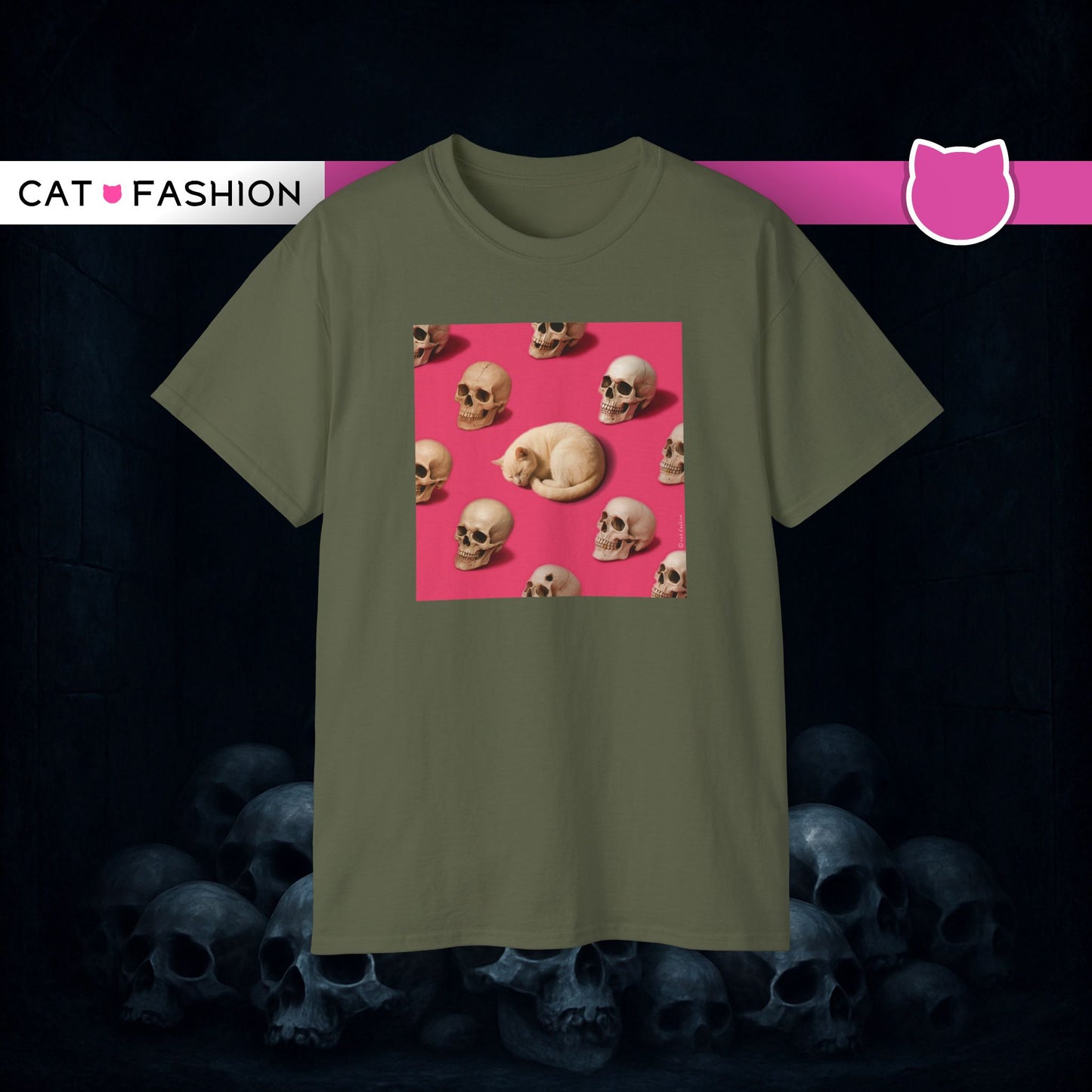 T-Shirt: The Cat and His Former Owners – Dark Humor Cat Graphic Tee – Funny Spooky Skull Unisex Shirt for Gothic Vibes