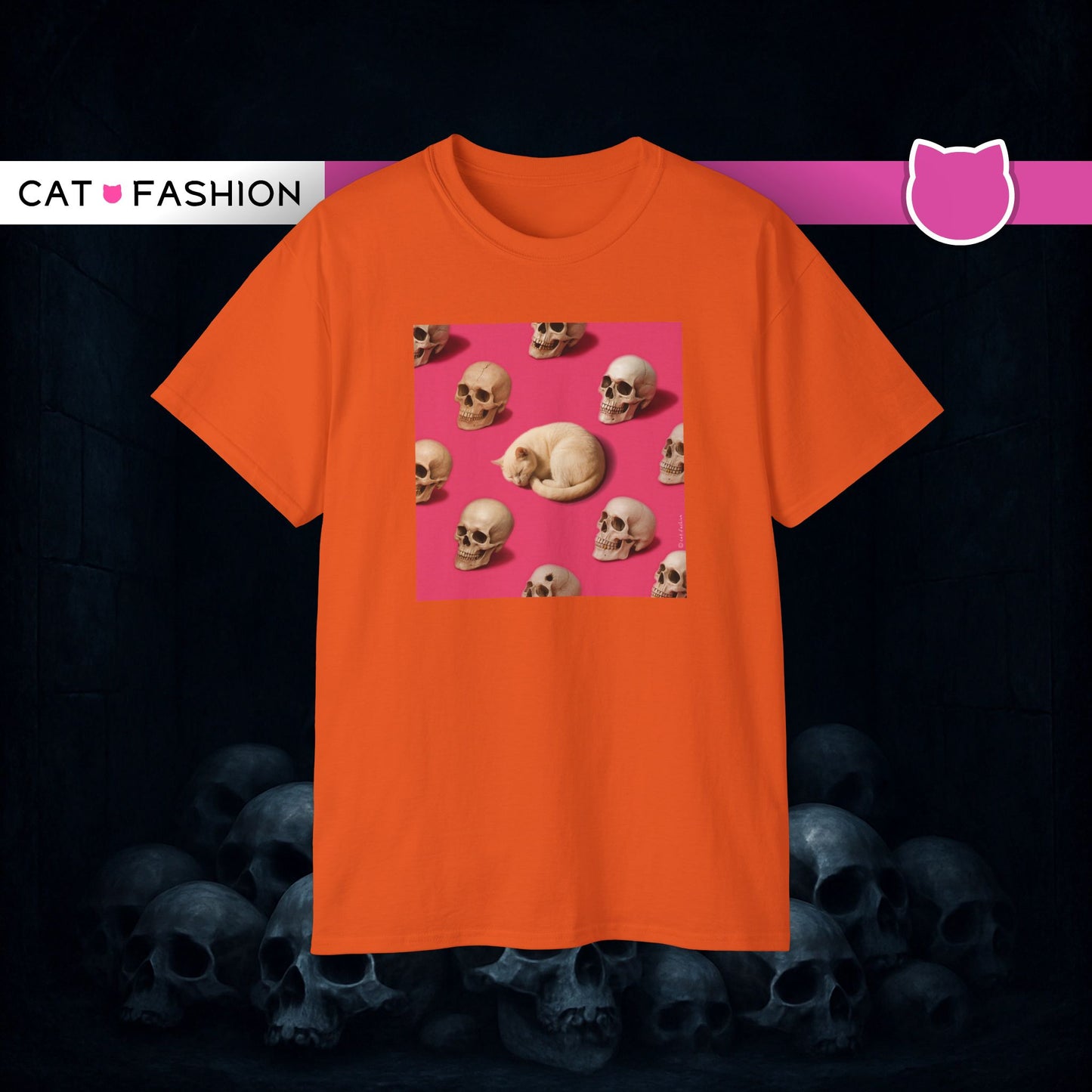 T-Shirt: The Cat and His Former Owners – Dark Humor Cat Graphic Tee – Funny Spooky Skull Unisex Shirt for Gothic Vibes