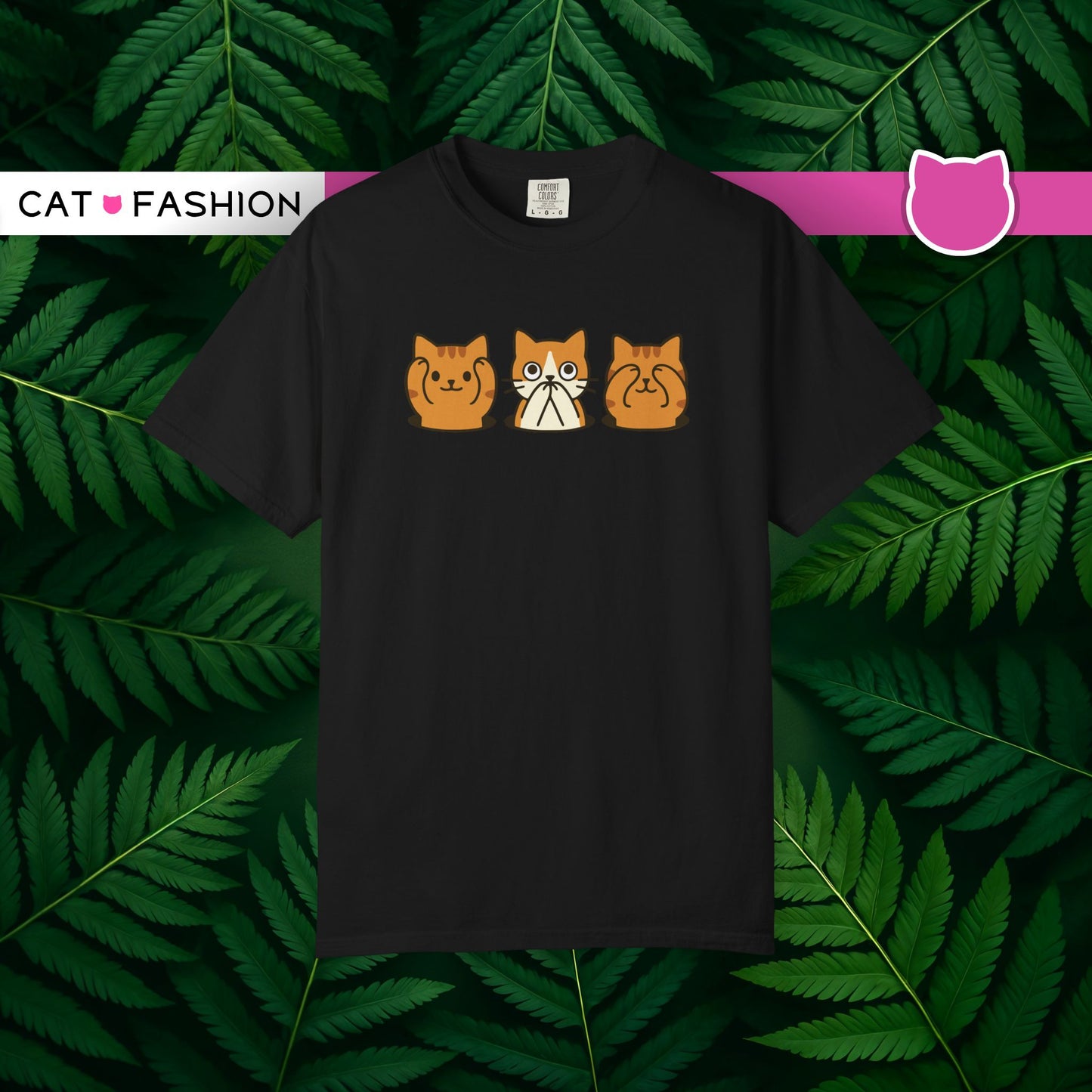 T-Shirt: Three Wise Cats - Funny See No Evil, Hear No Evil, Speak No Evil Kitty Tee - Cute Unisex Shirt for Cat Lovers