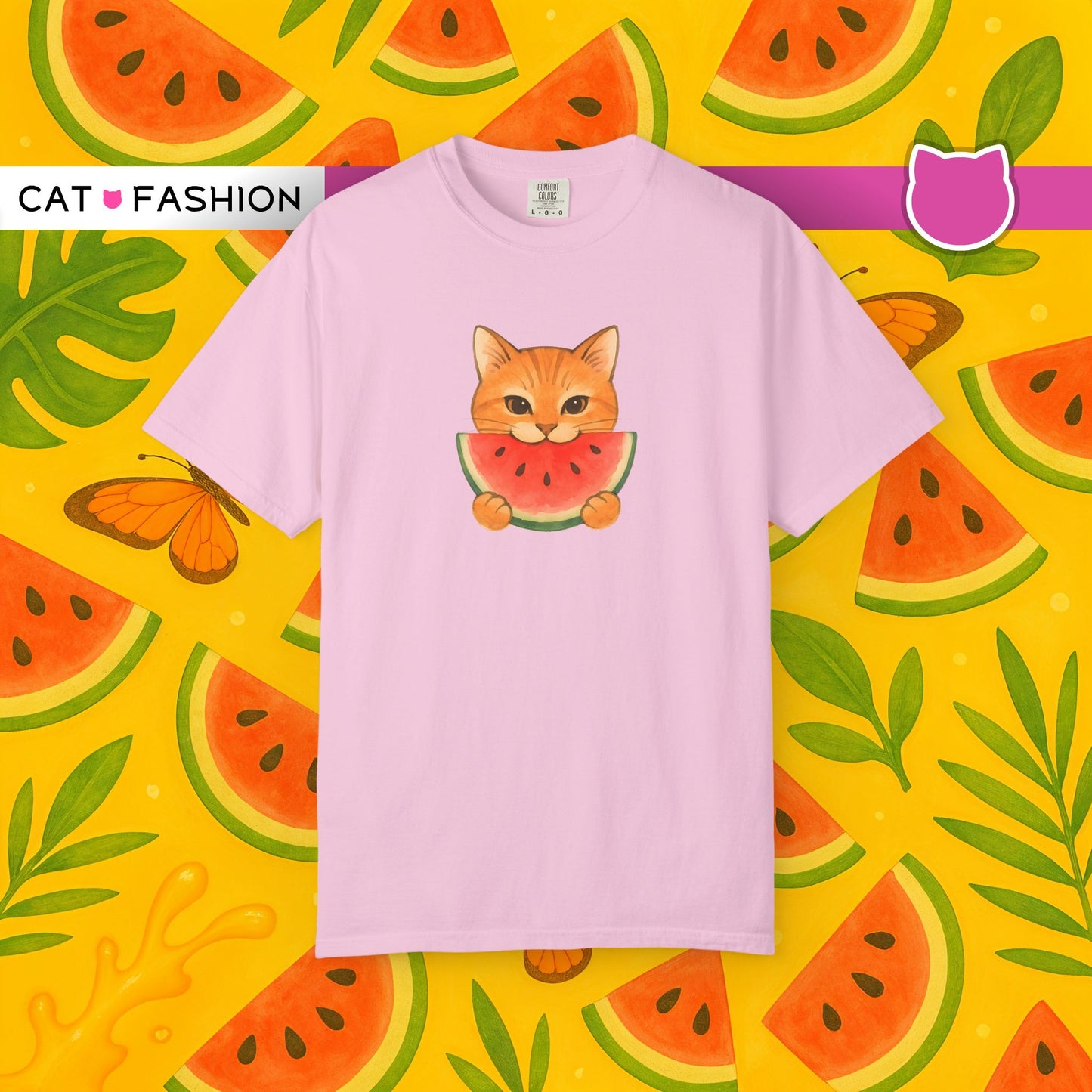 T-Shirt: Cat & Watermelon– Cute Watermelon Cat Graphic Tee – Fun Summer Fruit Unisex Shirt for Cat Lovers & Whimsical Vibes