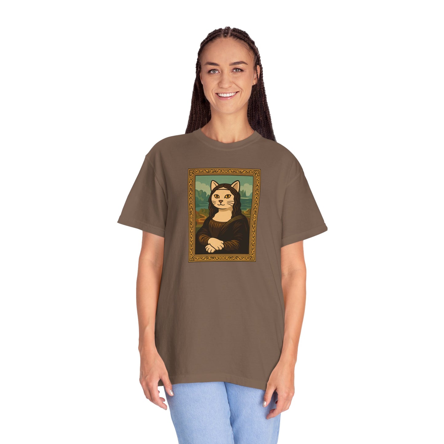 T-Shirt: Meow Mona Lisa - Cat Art Parody Graphic Tee - Leonardo da Vinci-Inspired Unisex Shirt for Cat Lovers and Art Fans