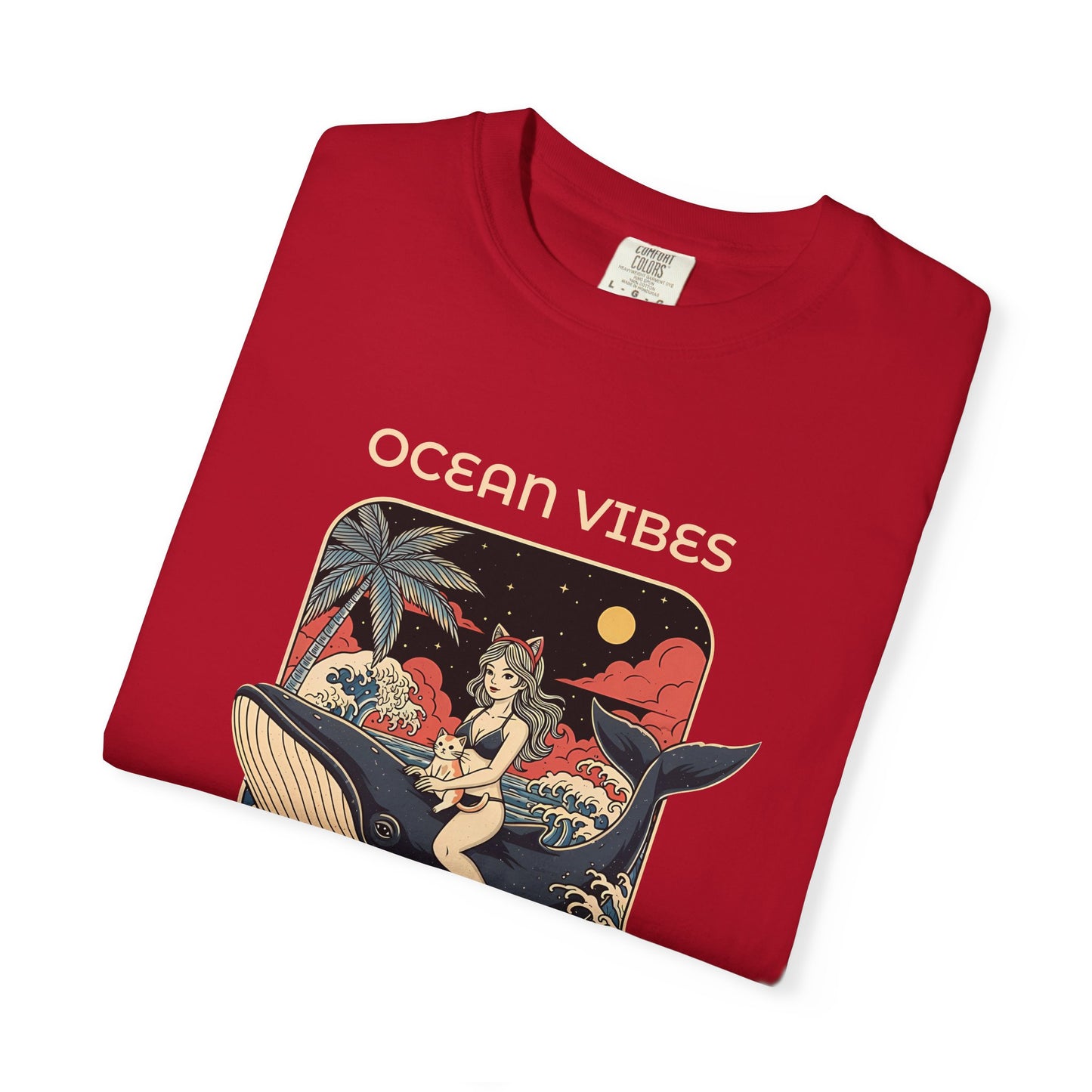 T-Shirt: Ocean Vibes – Anime Whale Rider Tee – Retro Japanese Style Shirt – Cat Girl Graphic Unisex Top for Surfers & Dreamers