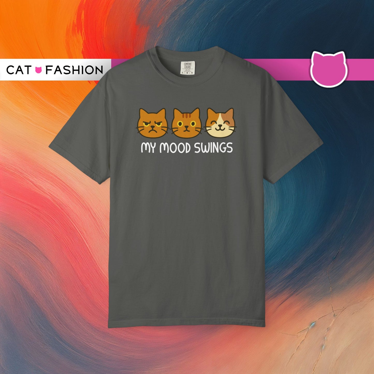 T-Shirt: My Mood Swings - Funny Cat Faces Graphic Tee - Cute Emotional Expression Shirt for Cat Lovers & Everyday Feels