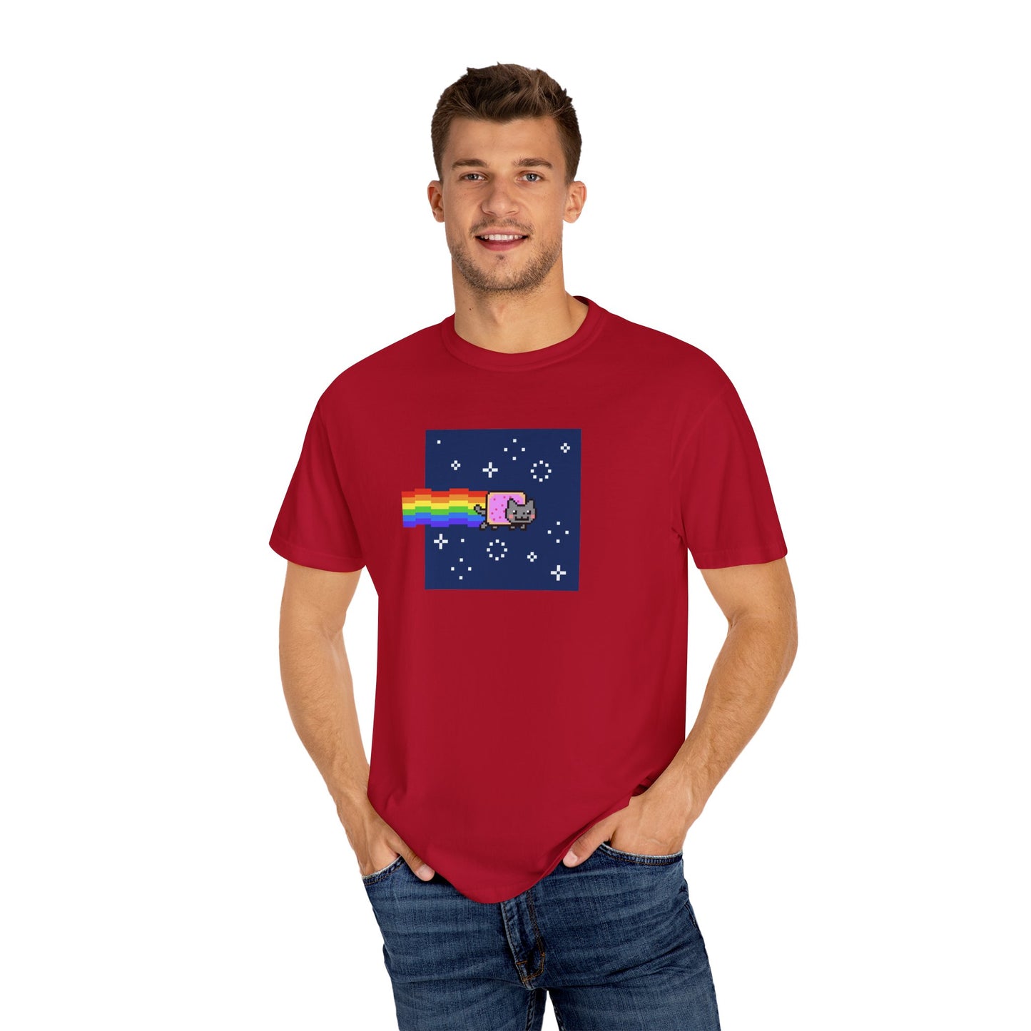T-Shirt: Nyan Cat Meme - Funny Pixel Pop-Tart Cat in Space with Rainbow Trail - Retro Internet Viral Graphic Tee Unisex