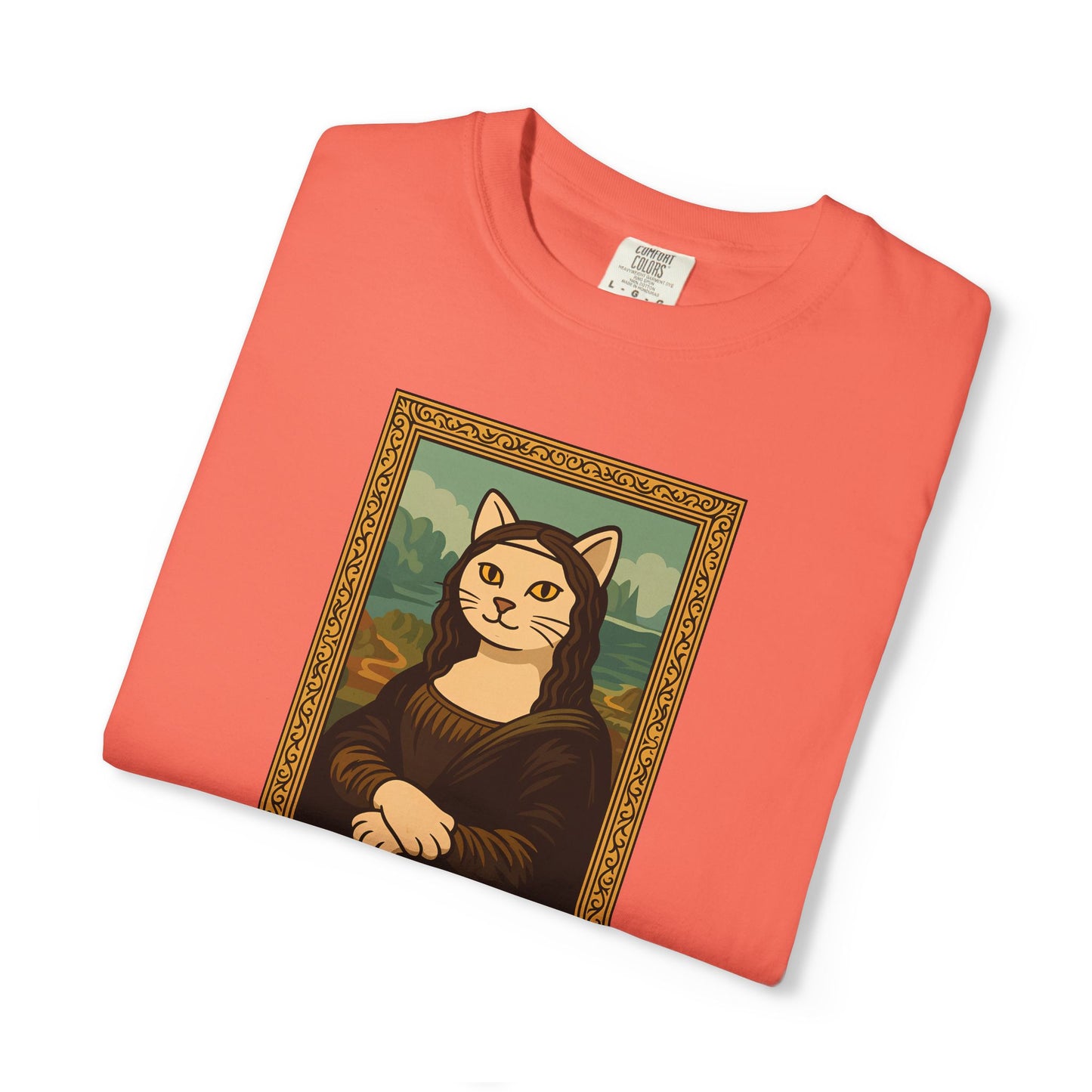 T-Shirt: Meow Mona Lisa - Cat Art Parody Graphic Tee - Leonardo da Vinci-Inspired Unisex Shirt for Cat Lovers and Art Fans