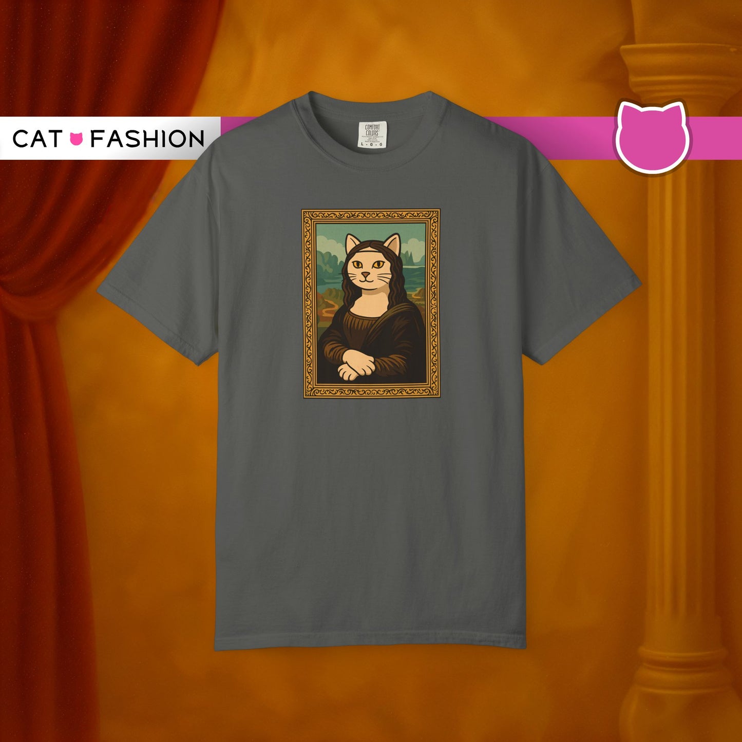 T-Shirt: Meow Mona Lisa - Cat Art Parody Graphic Tee - Leonardo da Vinci-Inspired Unisex Shirt for Cat Lovers and Art Fans