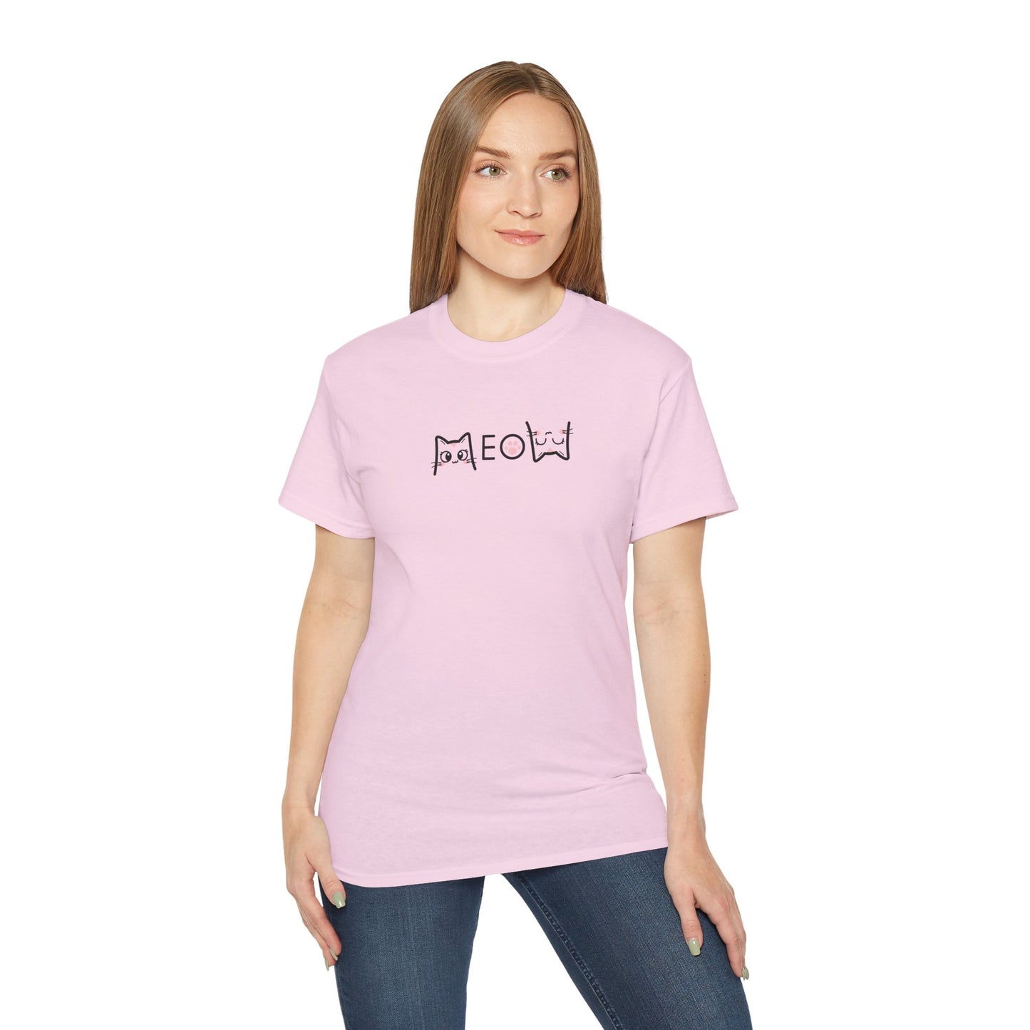 T-Shirt: Simple MEOW – Minimalist Cat Lettering Graphic Tee – Cute Unisex Shirt for Everyday Casual Style