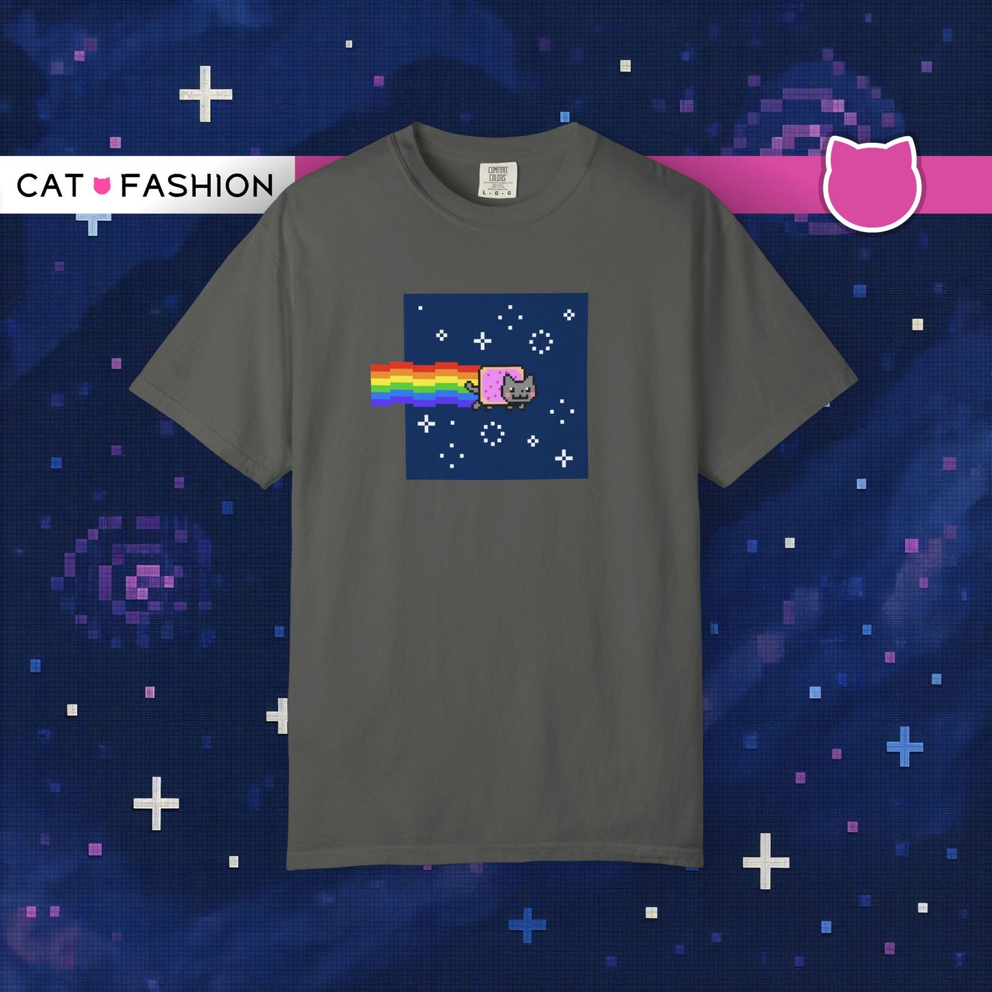 T-Shirt: Nyan Cat Meme - Funny Pixel Pop-Tart Cat in Space with Rainbow Trail - Retro Internet Viral Graphic Tee Unisex