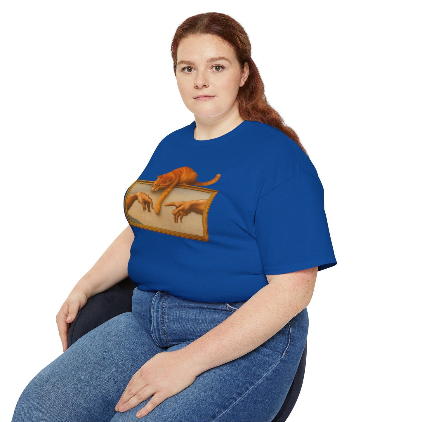 T-Shirt: Creation Interrupted – Funny Cat Parody of Michelangelo’s Art – Playful Graphic Tee for Cat Lovers & Humor Fans