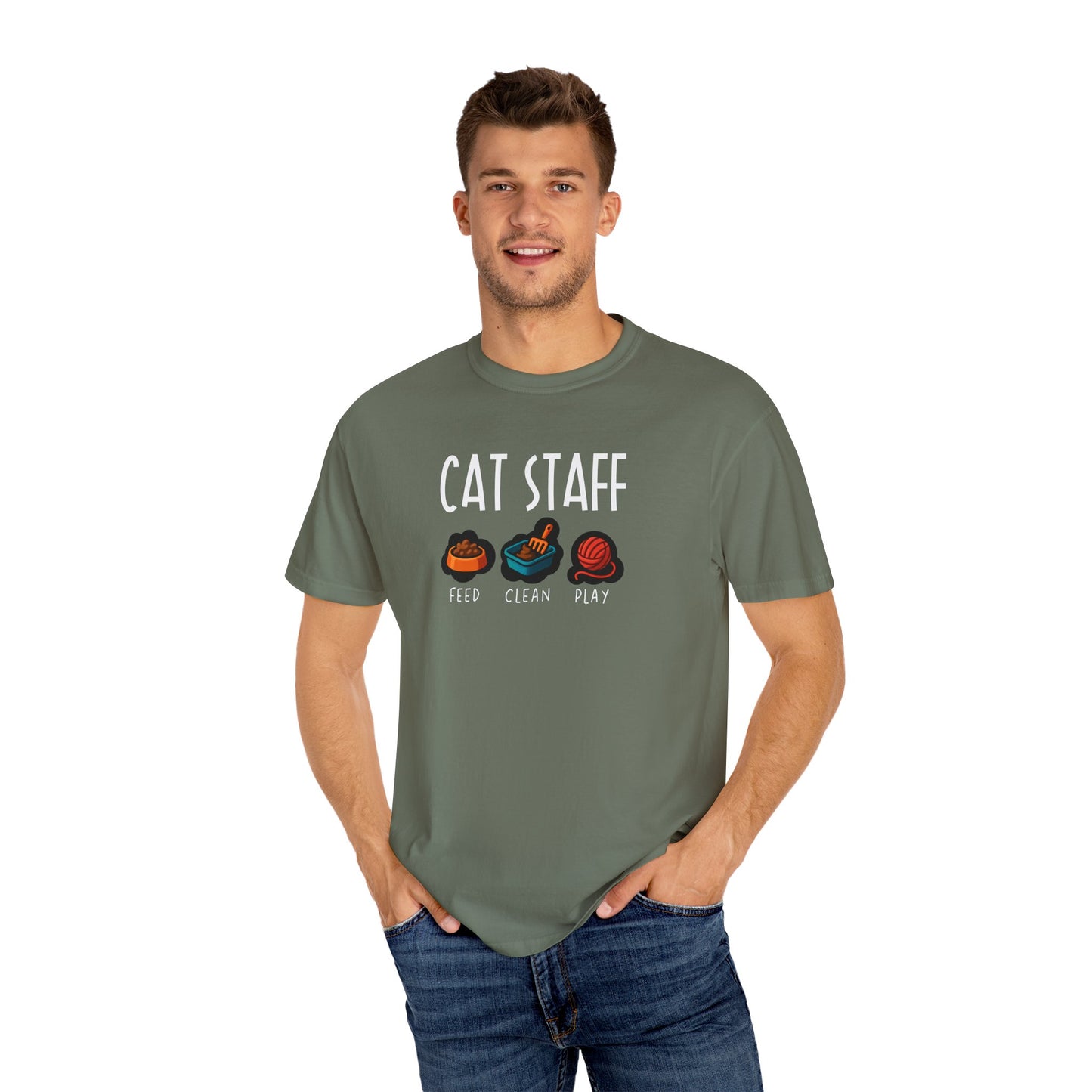 T-Shirt: Cat Staff Duties – Funny Pet Parent Graphic Tee – Cute Unisex Shirt Who Serve Their Furry Boss