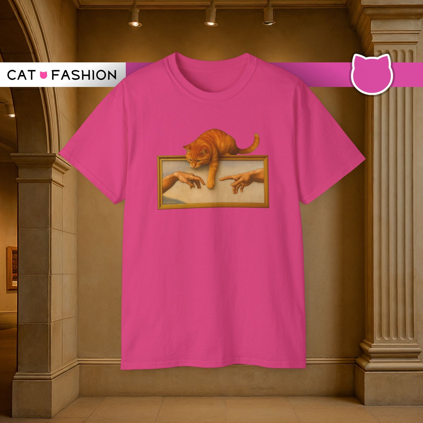 T-Shirt: Creation Interrupted – Funny Cat Parody of Michelangelo’s Art – Playful Graphic Tee for Cat Lovers & Humor Fans