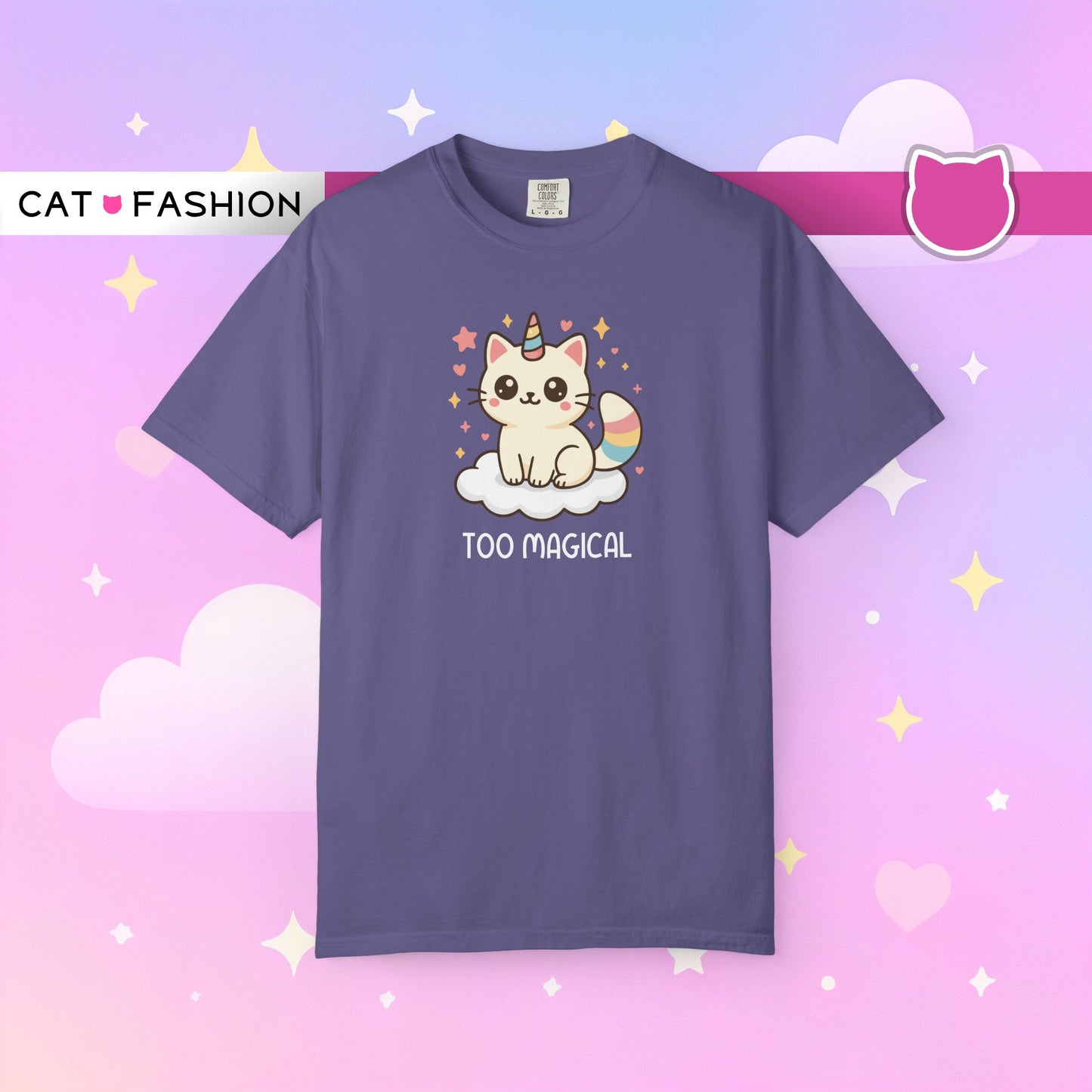 T-Shirt: Too Magical - Cute Unicorn Cat Kawaii Tee for Girls, Teens & Cat Lovers - Pastel Aesthetic Unisex Graphic Shirt