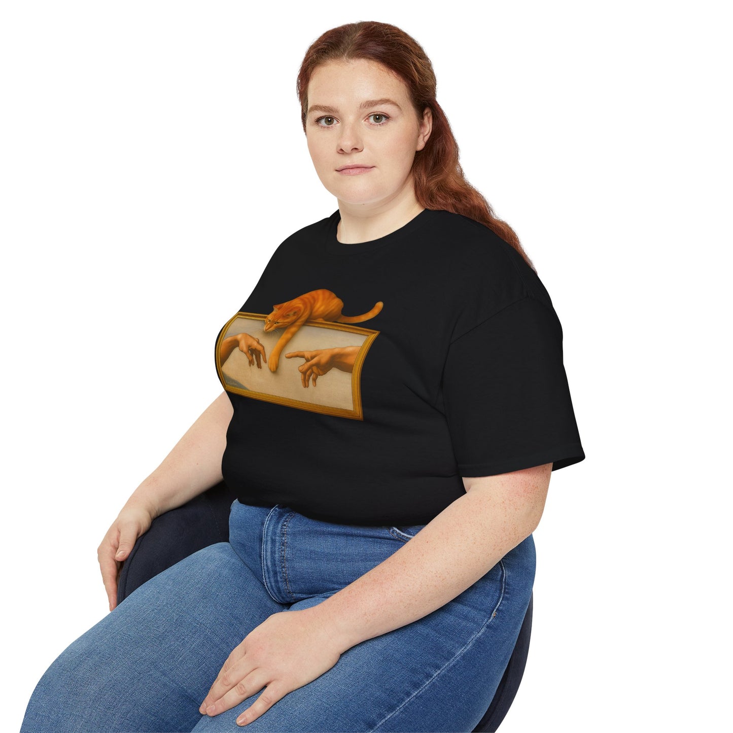 T-Shirt: Creation Interrupted – Funny Cat Parody of Michelangelo’s Art – Playful Graphic Tee for Cat Lovers & Humor Fans
