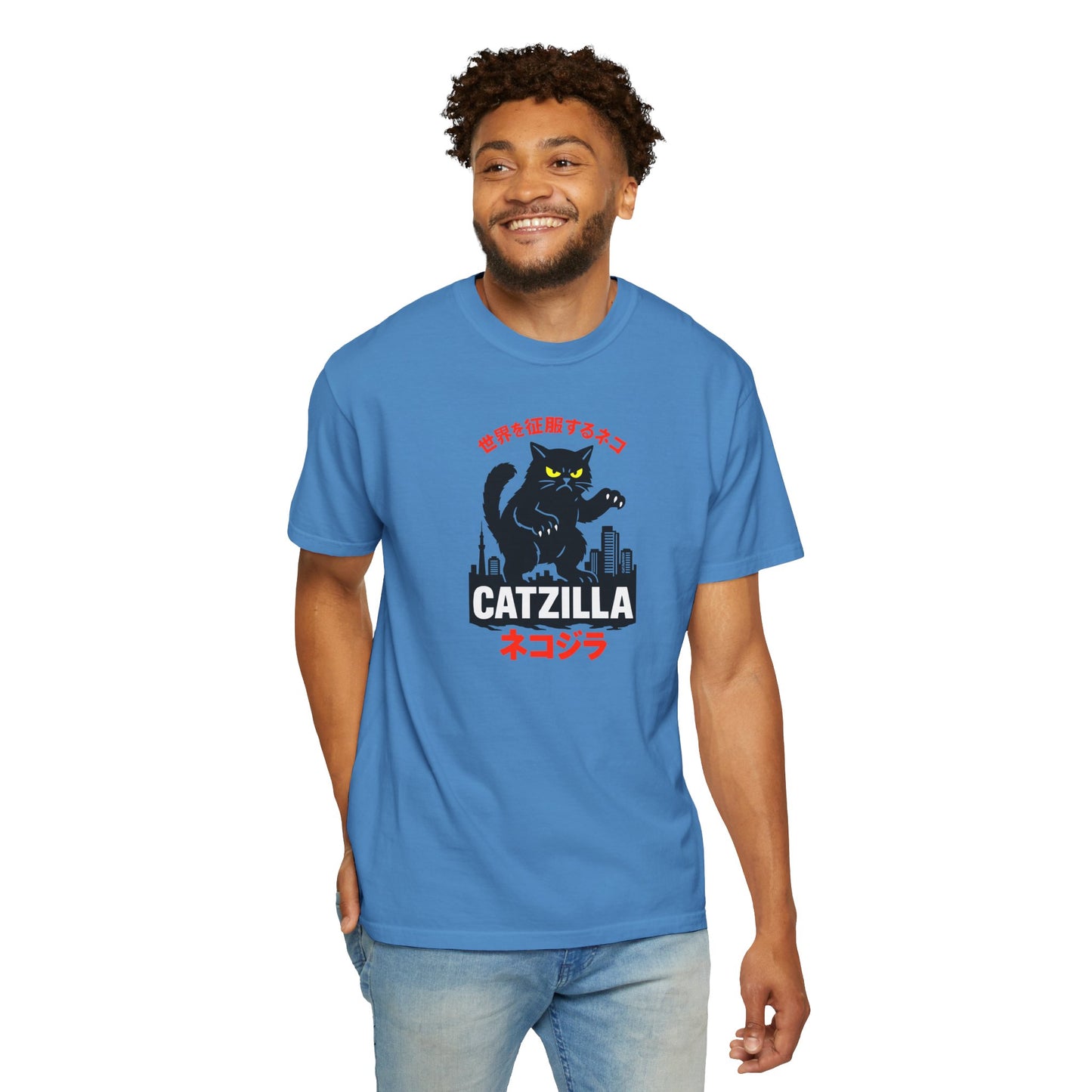 T-Shirt: Catzilla – Funny Japanese Monster Cat Meme Graphic Tee – Godzilla Parody Unisex Shirt for Cat Lovers & Otaku Vibes