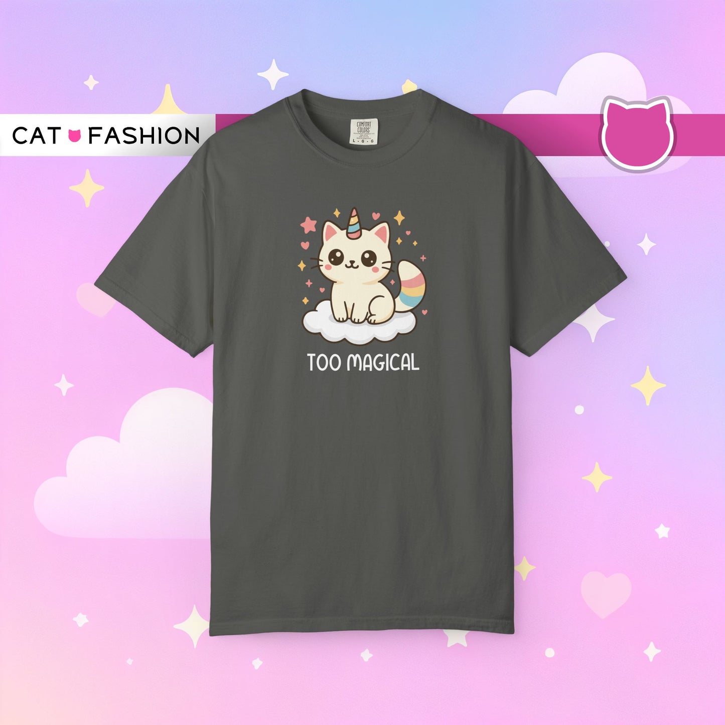T-Shirt: Too Magical - Cute Unicorn Cat Kawaii Tee for Girls, Teens & Cat Lovers - Pastel Aesthetic Unisex Graphic Shirt