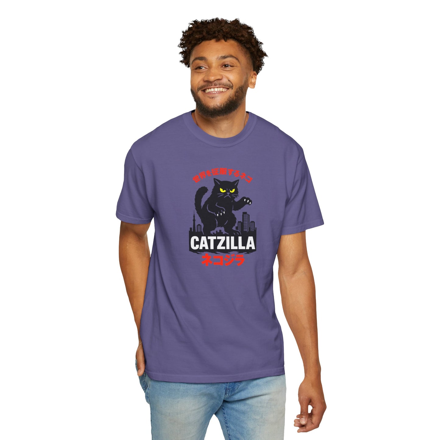 T-Shirt: Catzilla – Funny Japanese Monster Cat Meme Graphic Tee – Godzilla Parody Unisex Shirt for Cat Lovers & Otaku Vibes