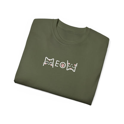 T-Shirt: Simple MEOW – Minimalist Cat Lettering Graphic Tee – Cute Unisex Shirt for Everyday Casual Style