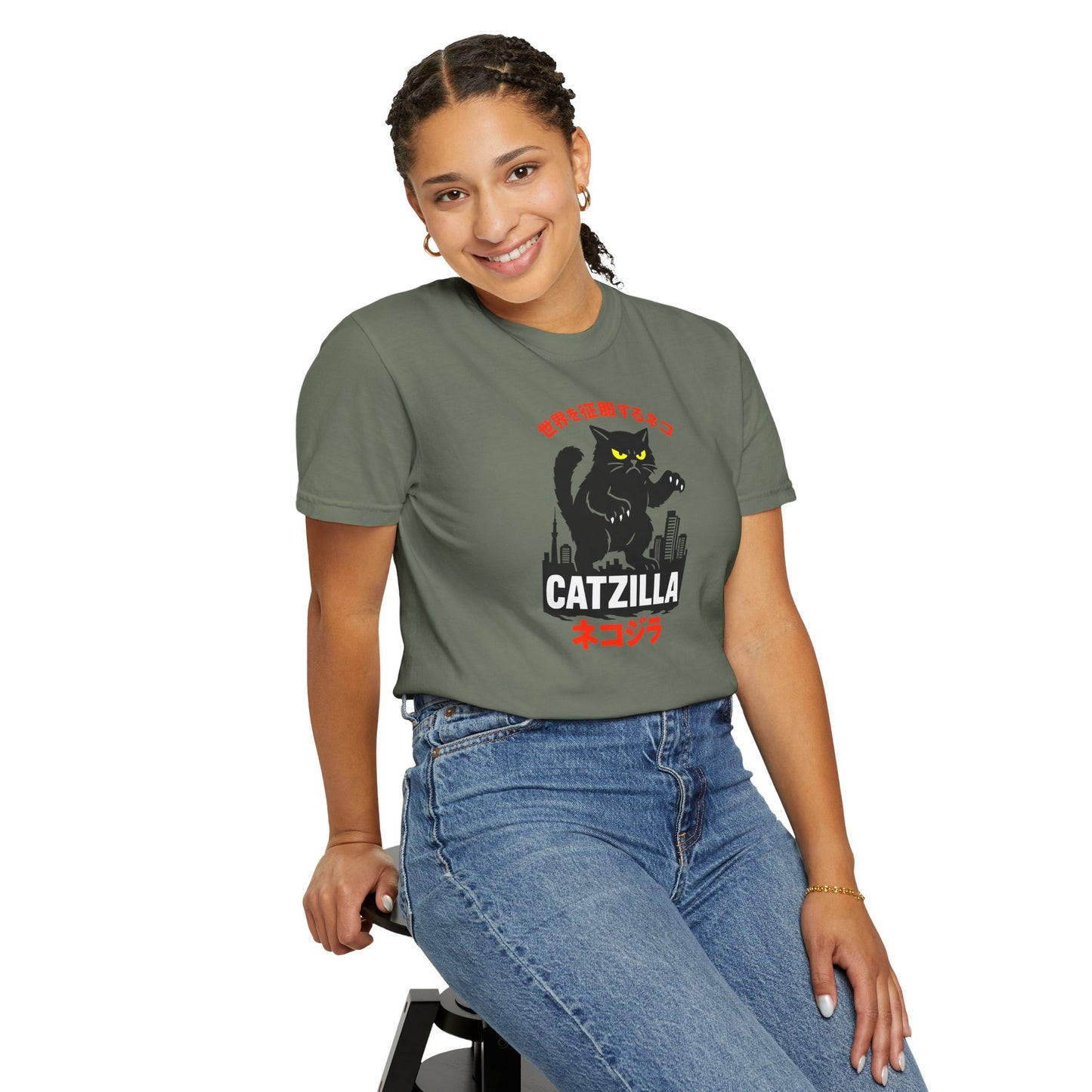 T-Shirt: Catzilla – Funny Japanese Monster Cat Meme Graphic Tee – Godzilla Parody Unisex Shirt for Cat Lovers & Otaku Vibes