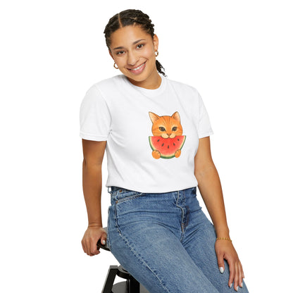 T-Shirt: Cat & Watermelon– Cute Watermelon Cat Graphic Tee – Fun Summer Fruit Unisex Shirt for Cat Lovers & Whimsical Vibes
