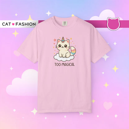 T-Shirt: Too Magical - Cute Unicorn Cat Kawaii Tee for Girls, Teens & Cat Lovers - Pastel Aesthetic Unisex Graphic Shirt