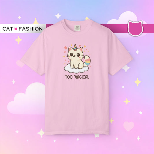 T-Shirt: Too Magical - Cute Unicorn Cat Kawaii Tee for Girls, Teens & Cat Lovers - Pastel Aesthetic Unisex Graphic Shirt