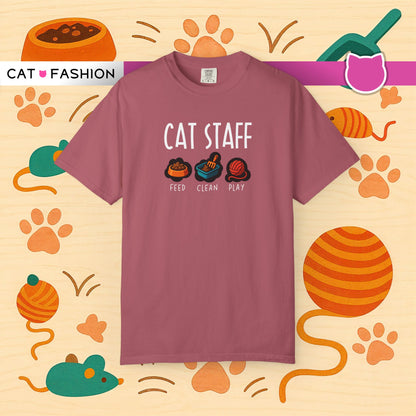 T-Shirt: Cat Staff Duties – Funny Pet Parent Graphic Tee – Cute Unisex Shirt Who Serve Their Furry Boss