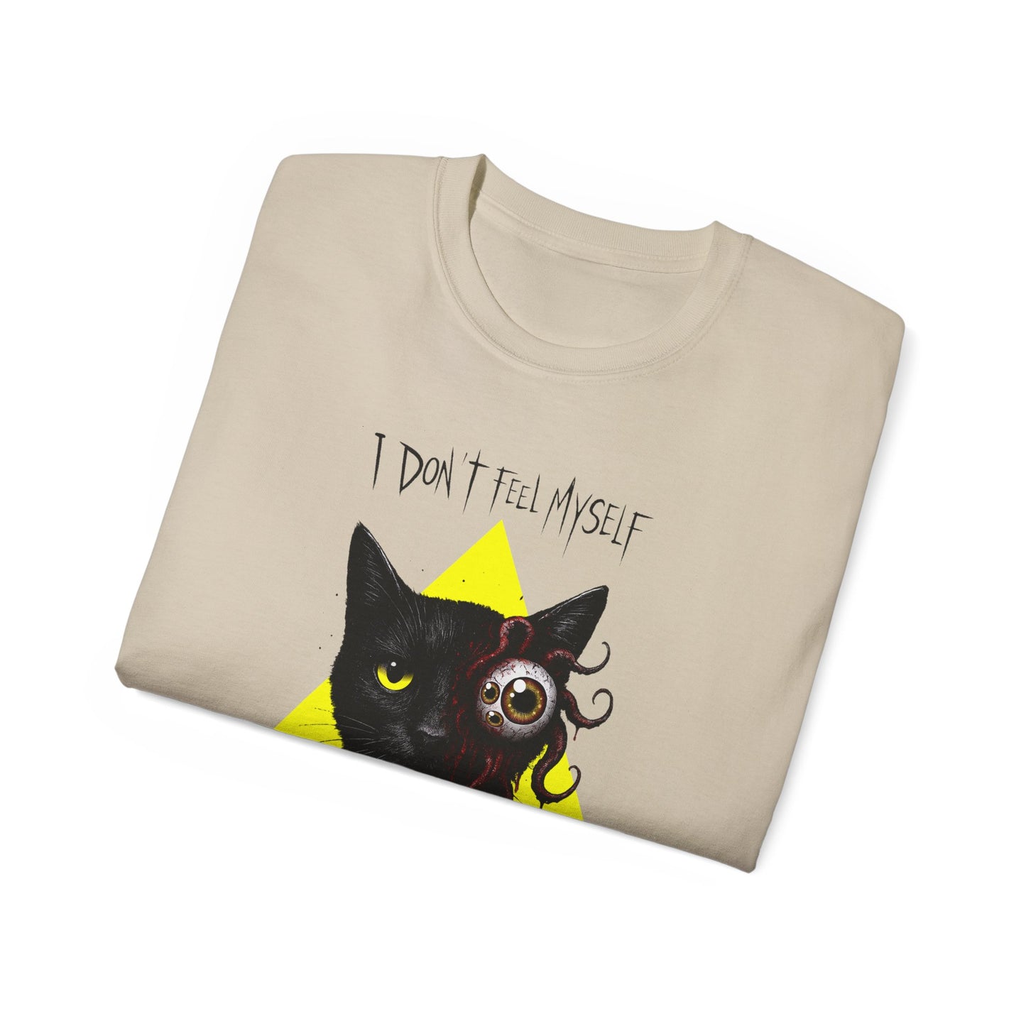 T-Shirt: I Don’t Feel Myself – Alien Horror Cat Graphic Tee – Creepy Gothic Unisex Shirt for Halloween & Sci-Fi Fans