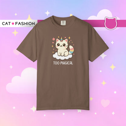 T-Shirt: Too Magical - Cute Unicorn Cat Kawaii Tee for Girls, Teens & Cat Lovers - Pastel Aesthetic Unisex Graphic Shirt