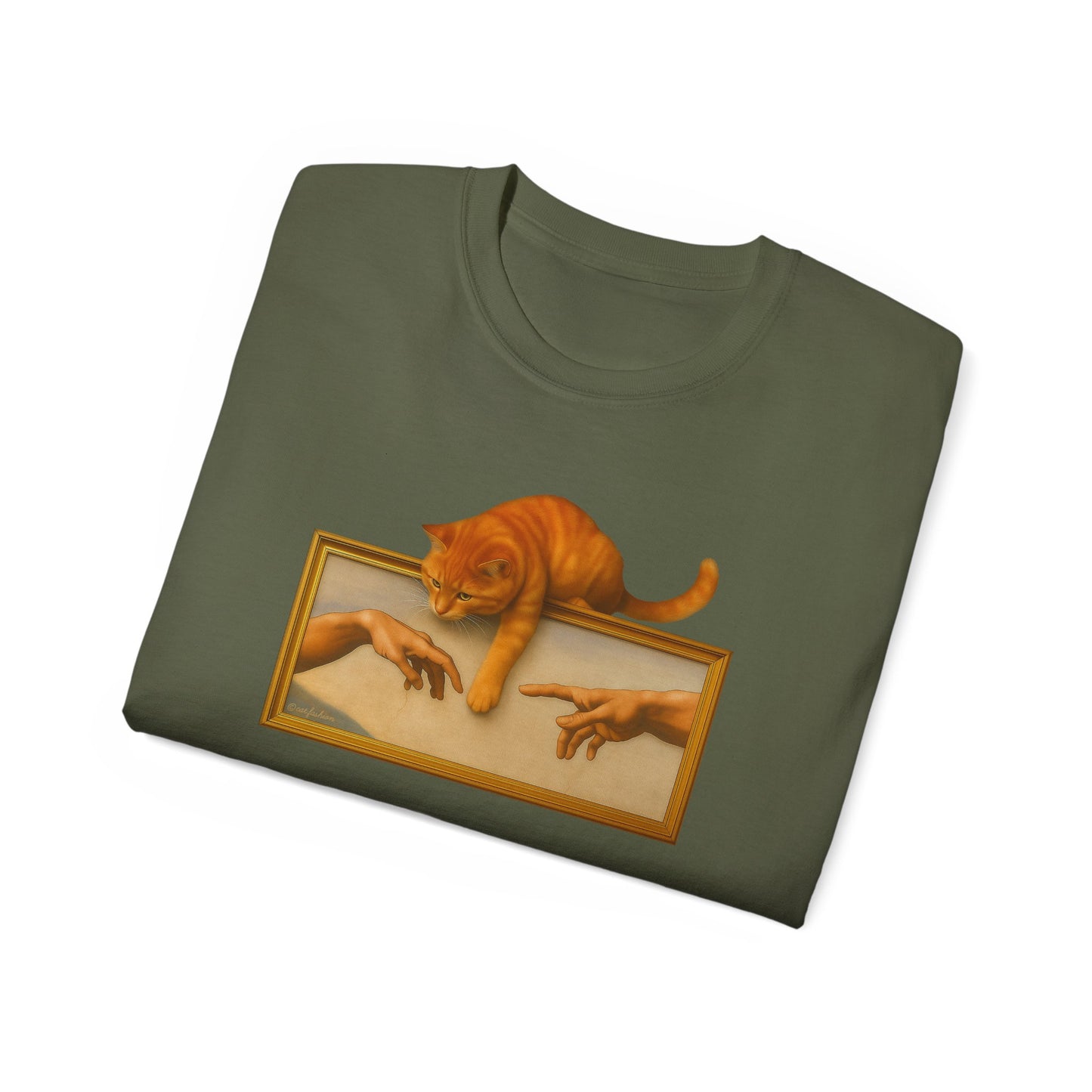 T-Shirt: Creation Interrupted – Funny Cat Parody of Michelangelo’s Art – Playful Graphic Tee for Cat Lovers & Humor Fans