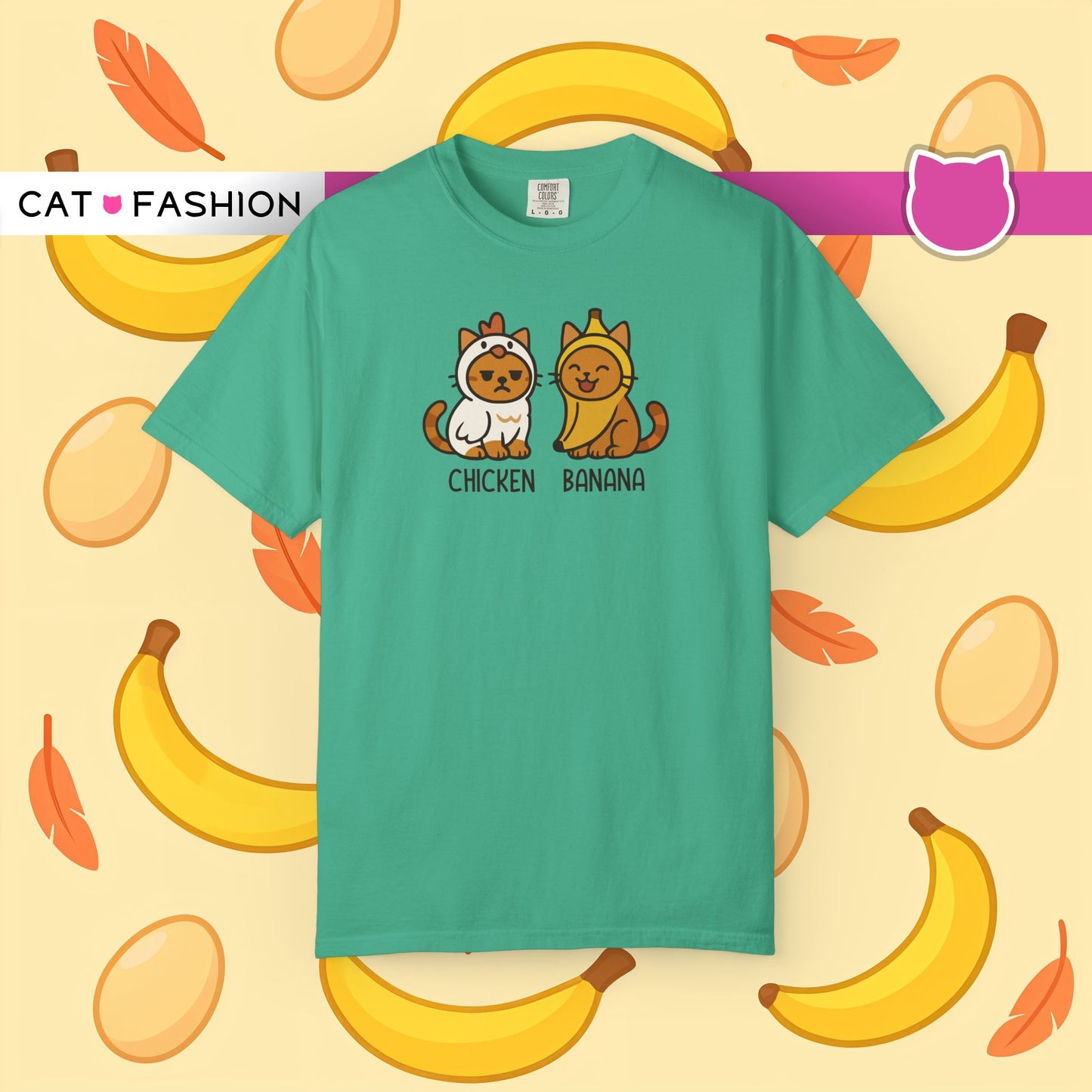 T-Shirt: Chicken Banana - Funny Viral Meme Cat Costume Tee - Cute Unisex Shirt for Cat Lovers, Trend Fans and Kawaii Humor