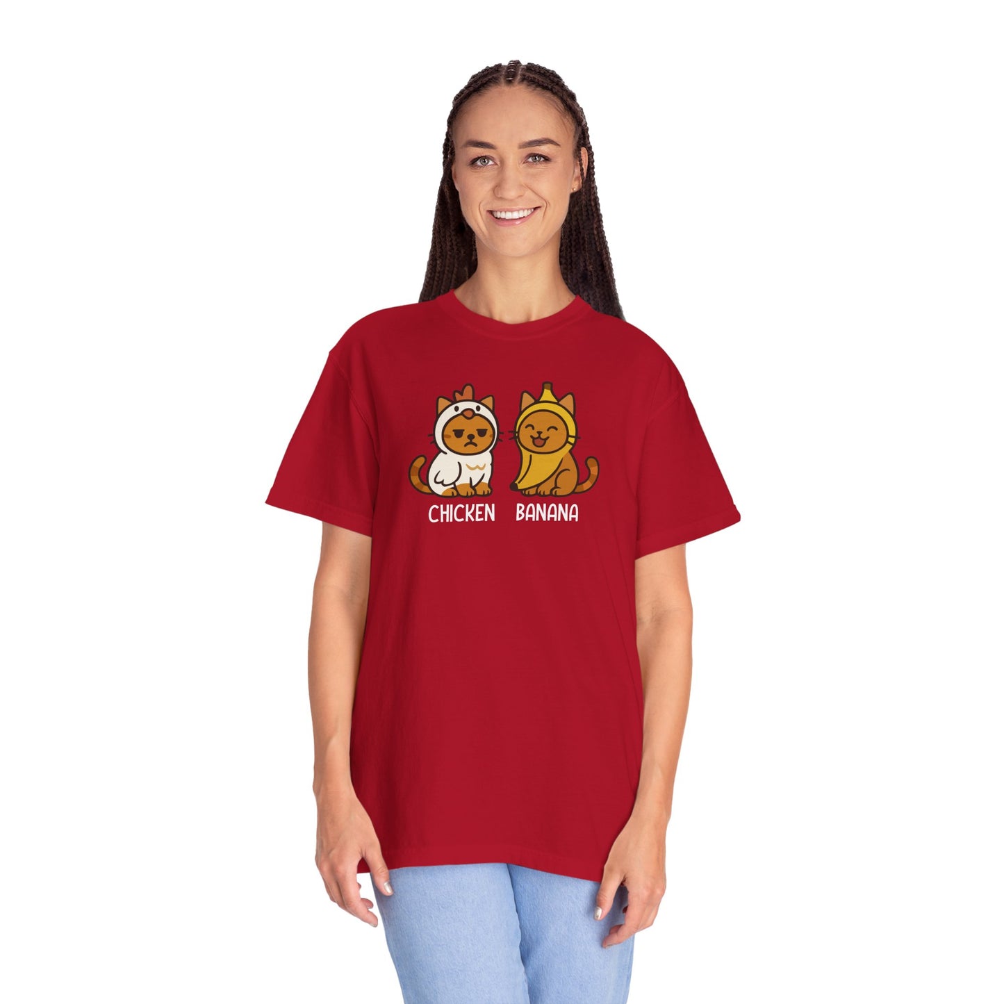 T-Shirt: Chicken Banana - Funny Viral Meme Cat Costume Tee - Cute Unisex Shirt for Cat Lovers, Trend Fans and Kawaii Humor