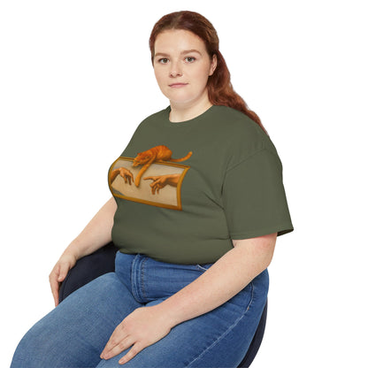 T-Shirt: Creation Interrupted – Funny Cat Parody of Michelangelo’s Art – Playful Graphic Tee for Cat Lovers & Humor Fans