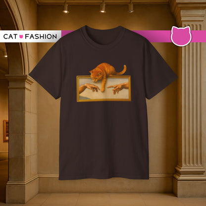 T-Shirt: Creation Interrupted – Funny Cat Parody of Michelangelo’s Art – Playful Graphic Tee for Cat Lovers & Humor Fans