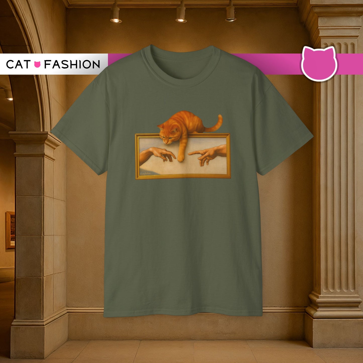 T-Shirt: Creation Interrupted – Funny Cat Parody of Michelangelo’s Art – Playful Graphic Tee for Cat Lovers & Humor Fans
