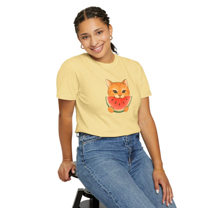 T-Shirt: Cat & Watermelon– Cute Watermelon Cat Graphic Tee – Fun Summer Fruit Unisex Shirt for Cat Lovers & Whimsical Vibes
