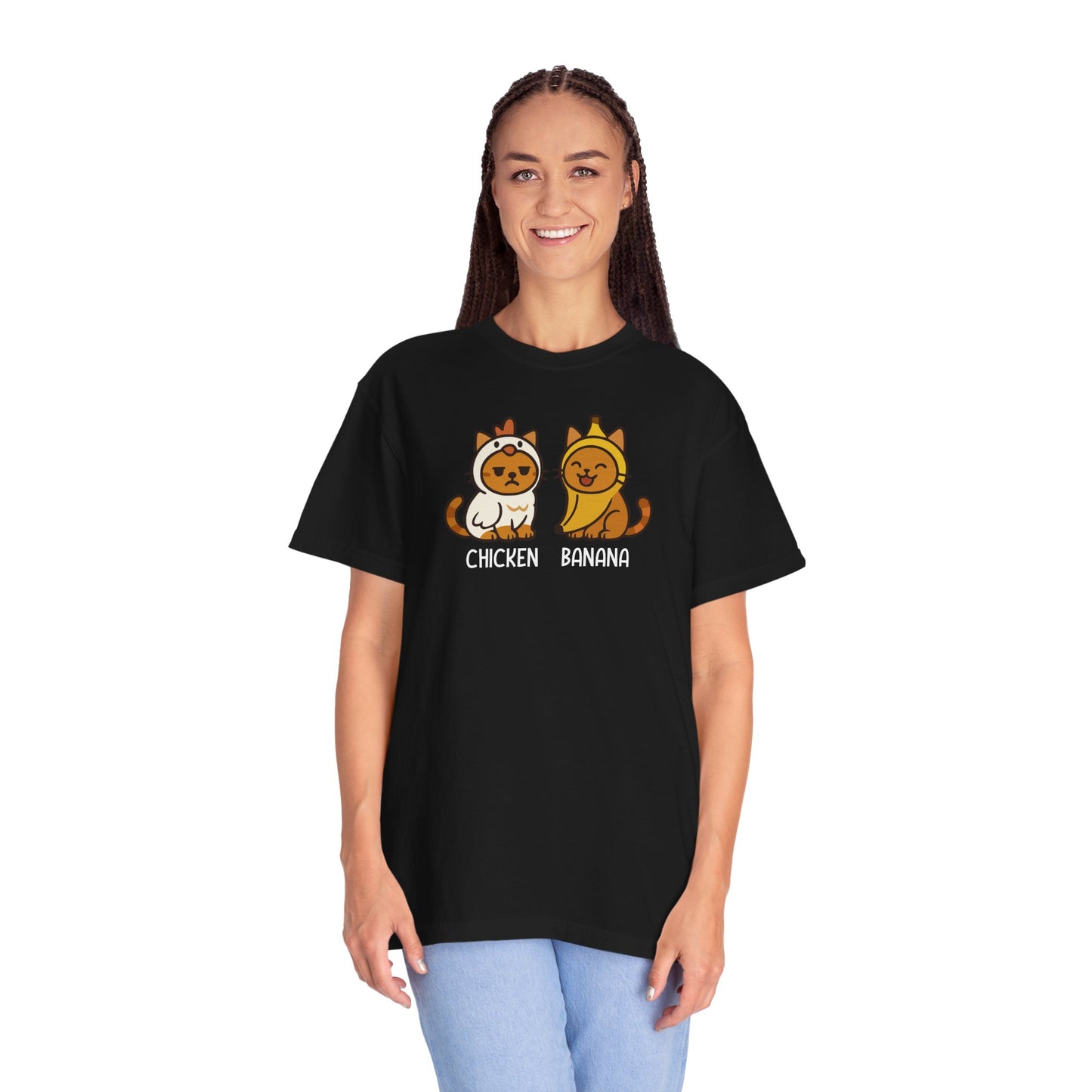 T-Shirt: Chicken Banana - Funny Viral Meme Cat Costume Tee - Cute Unisex Shirt for Cat Lovers, Trend Fans and Kawaii Humor