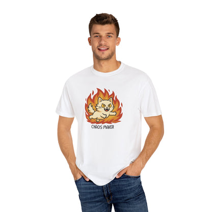 T-Shirt: Chaos Maker – Wild Cat in Flames Graphic Tee – Funny Unisex Shirt for Rebels, Gamers & Agents of Mayhem