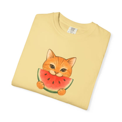 T-Shirt: Cat & Watermelon– Cute Watermelon Cat Graphic Tee – Fun Summer Fruit Unisex Shirt for Cat Lovers & Whimsical Vibes