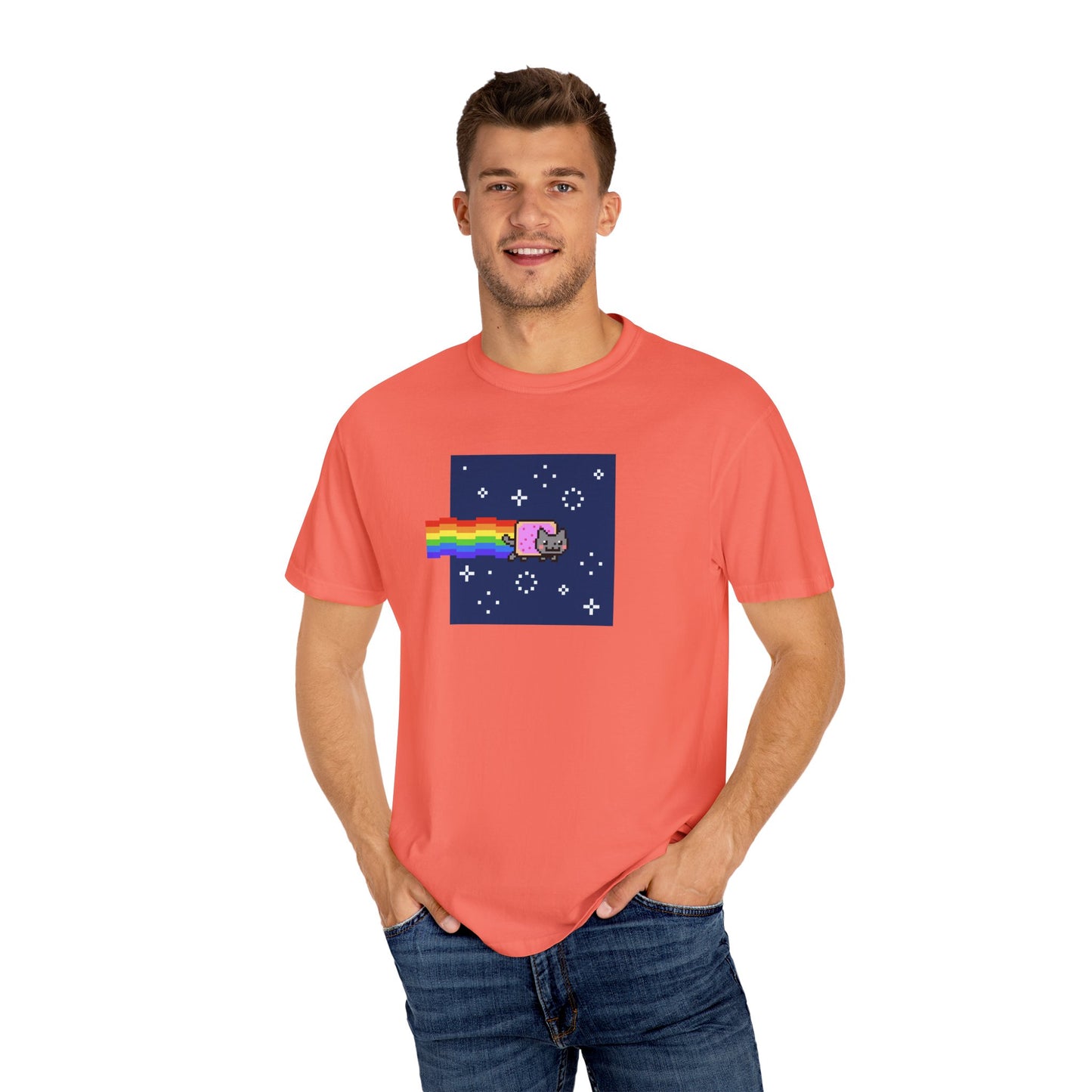 T-Shirt: Nyan Cat Meme - Funny Pixel Pop-Tart Cat in Space with Rainbow Trail - Retro Internet Viral Graphic Tee Unisex
